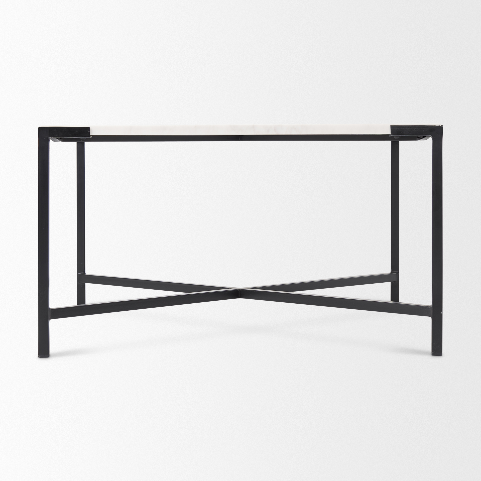 lucas 30x30 white marble top black metal base coffee table