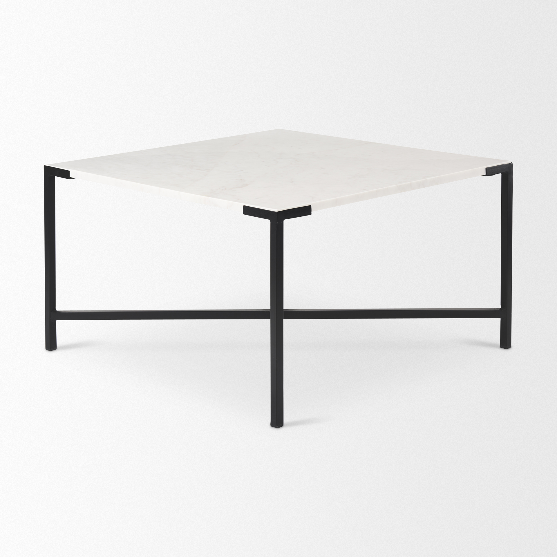 lucas 30x30 white marble top black metal base coffee table