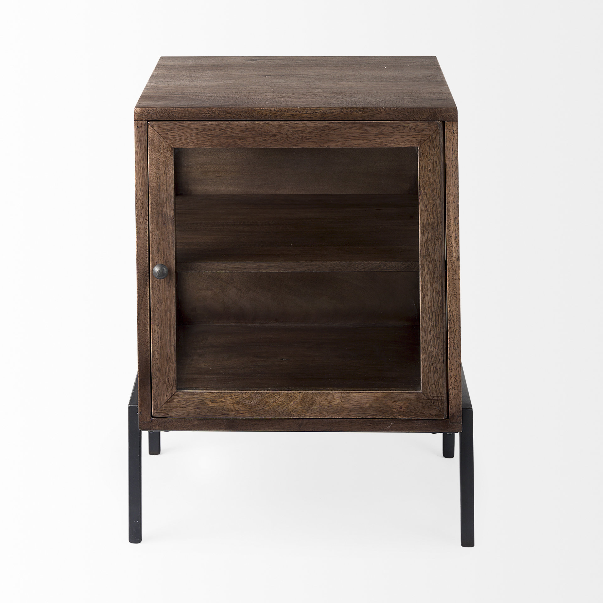 arelius 20l x 18w x 26h medium brown wood w/ black metal frame end/side table