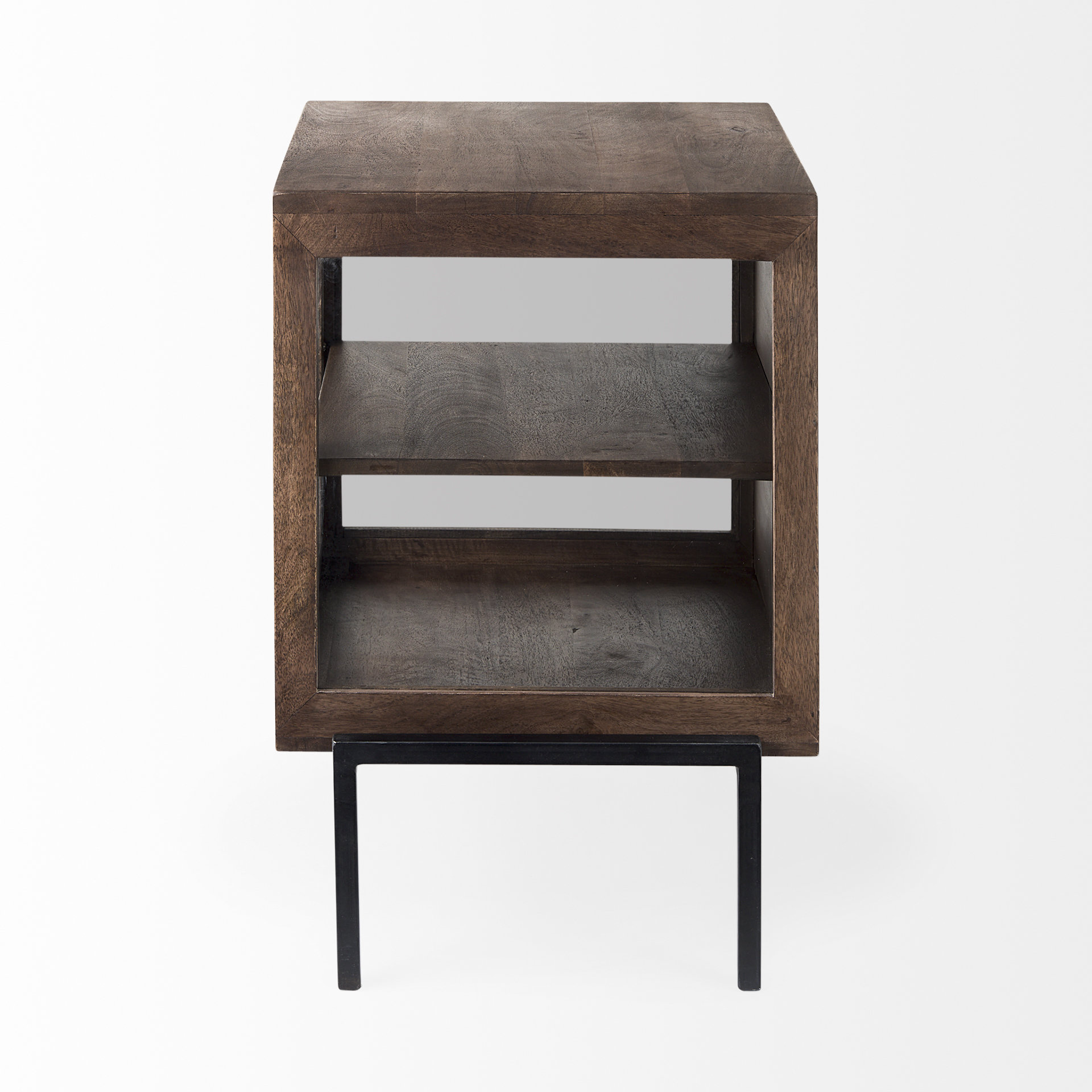 arelius 20l x 18w x 26h medium brown wood w/ black metal frame end/side table