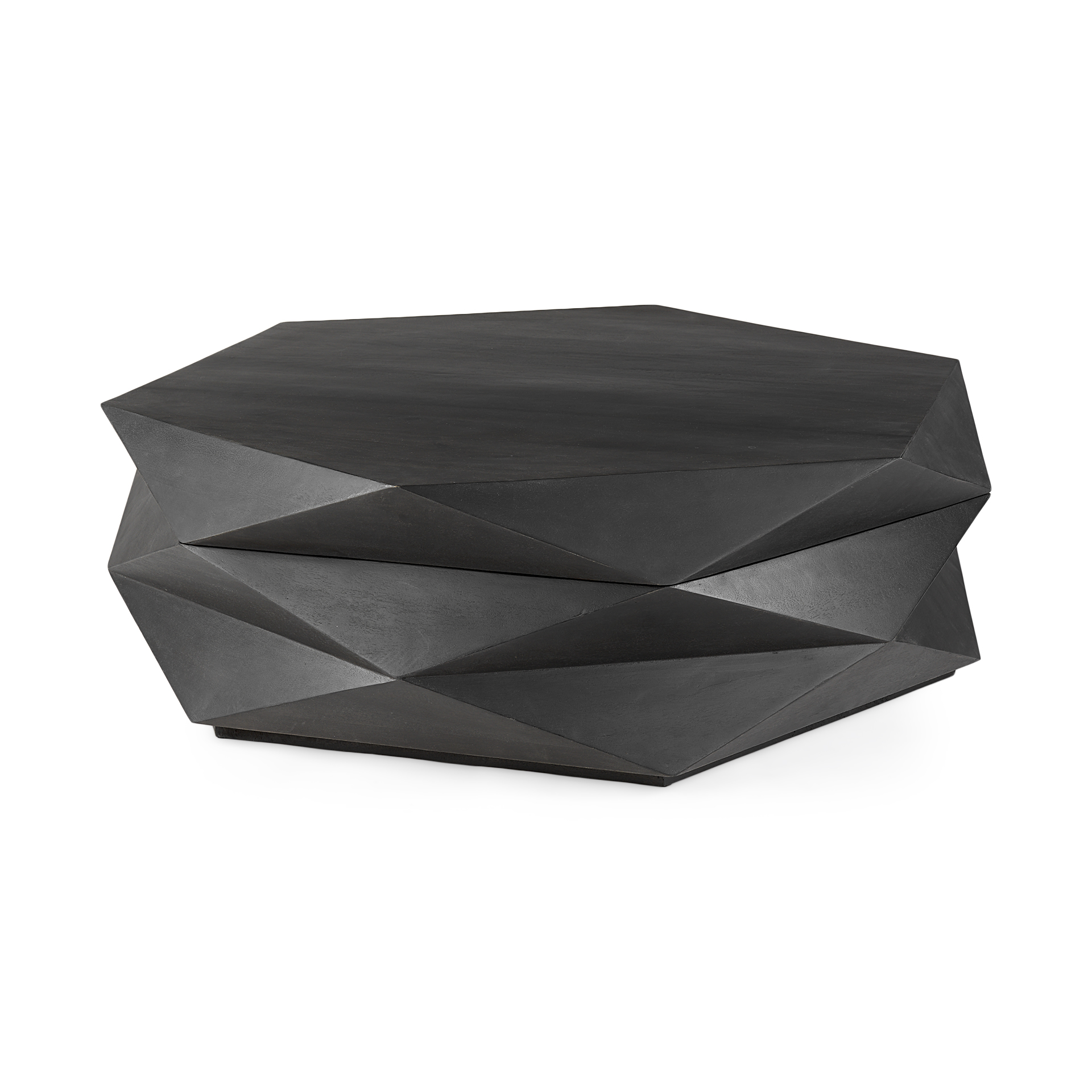 arreto black solid wood hexagonal storage coffee table