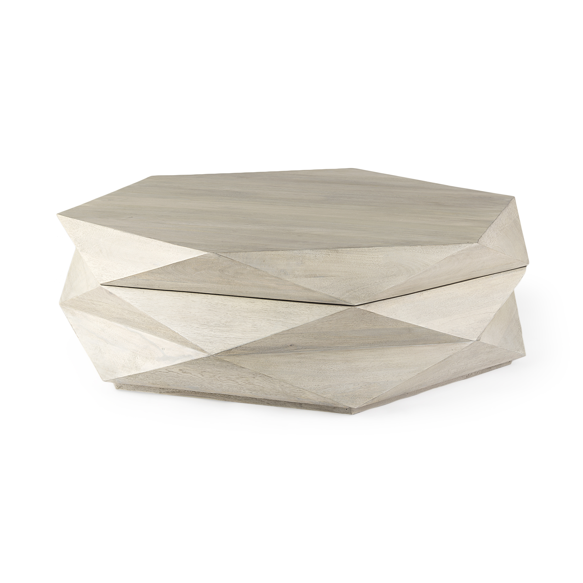arreto natural solid wood hexagonal storage coffee table