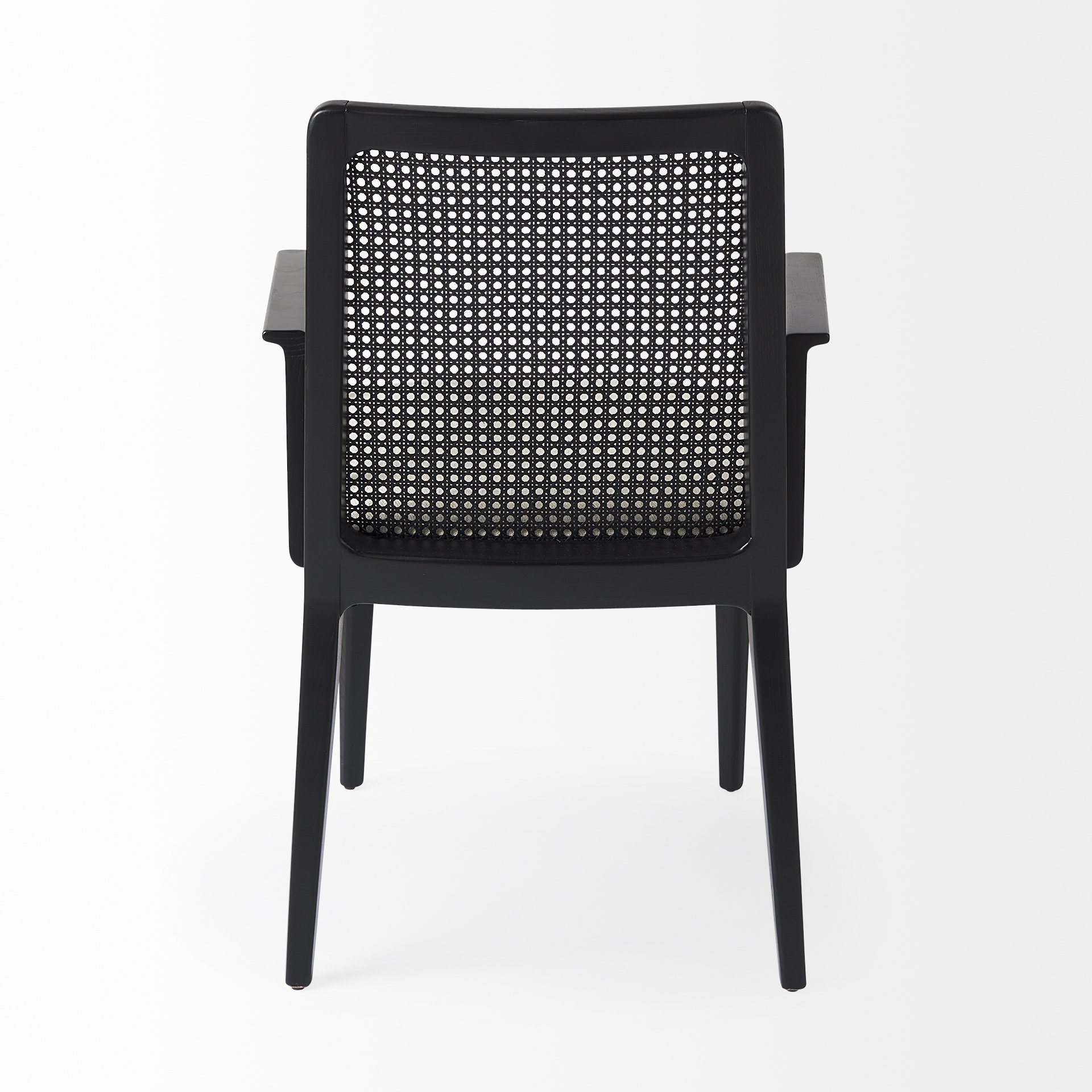 clara black wood w/ cream fabric seat and cane back dining chair