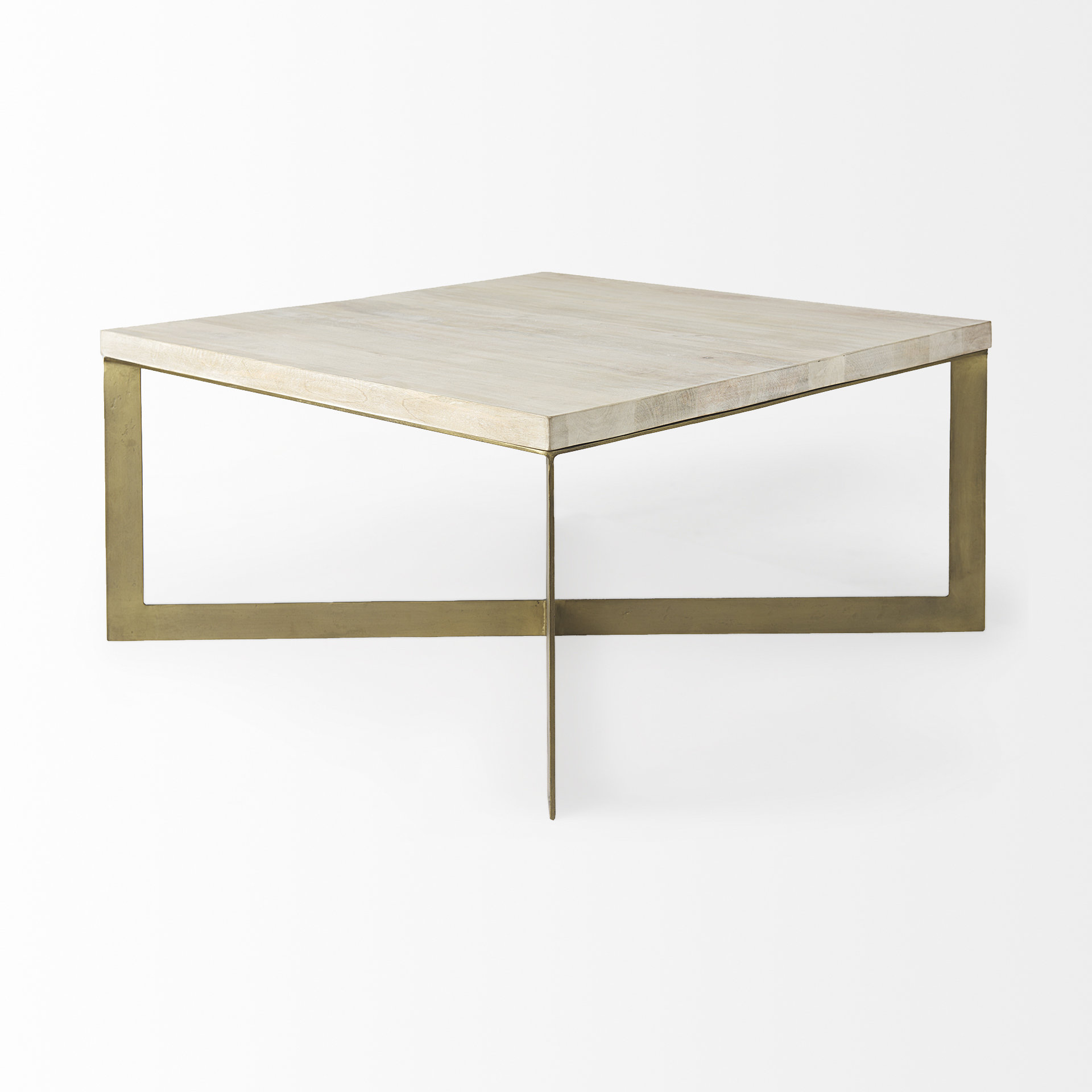faye 34l x 34w x 17h beige finished wood w/gold metal base square coffee table