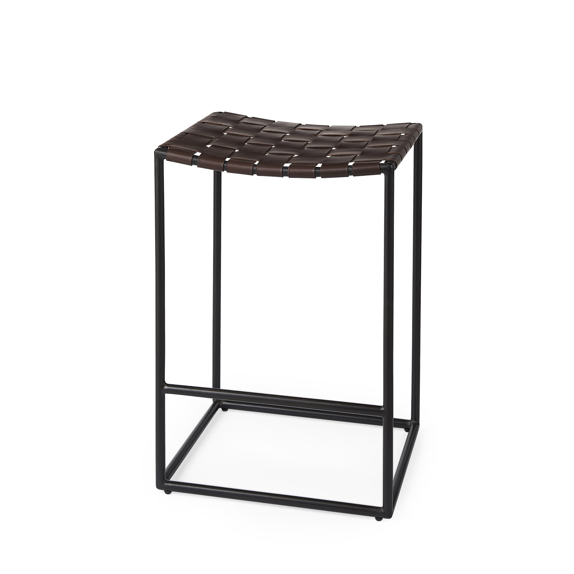 clarissa 18.0l x 16.0w x 26.25h dark brown woven leather seat w/ black iron frame counter stool