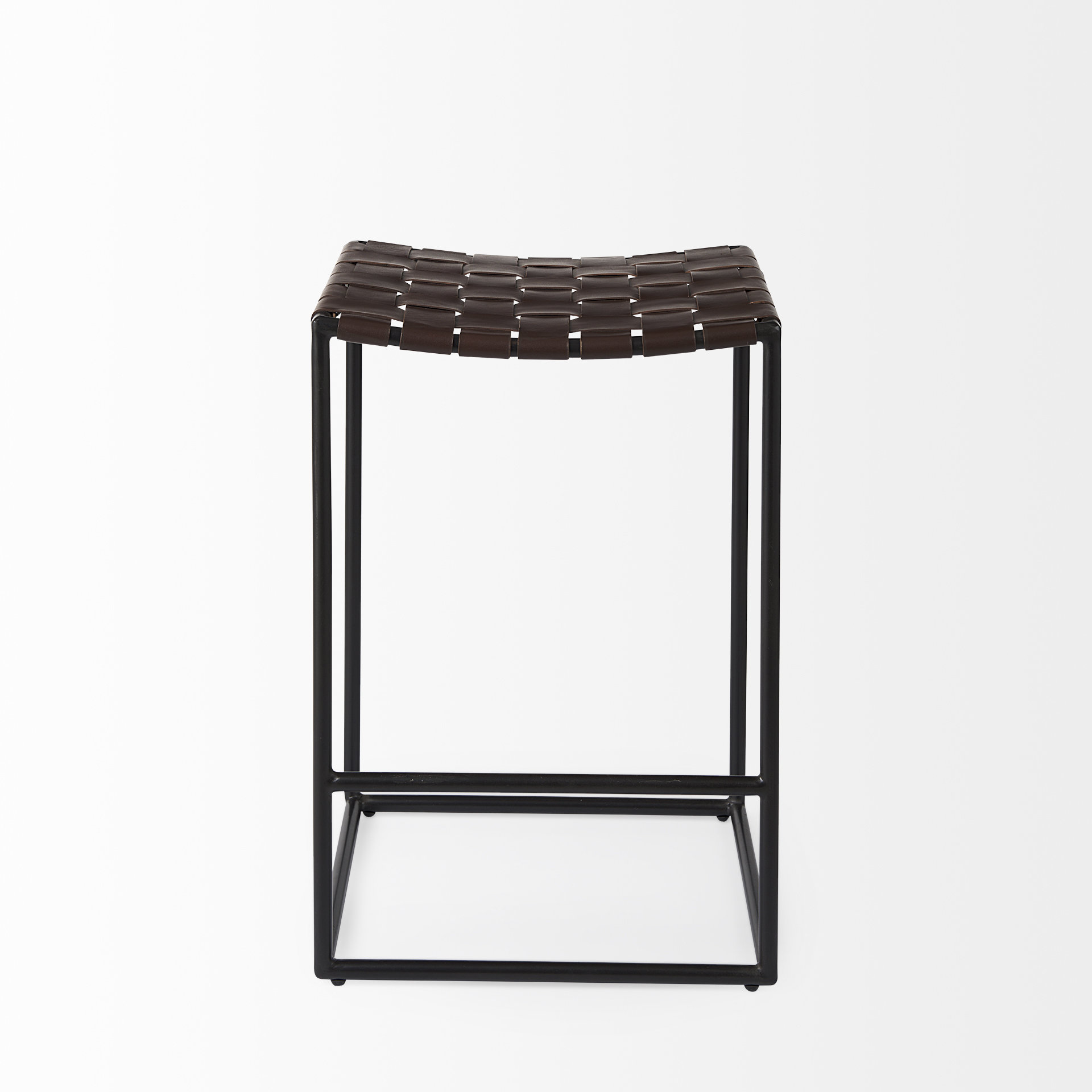 clarissa 18.0l x 16.0w x 26.25h dark brown woven leather seat w/ black iron frame counter stool