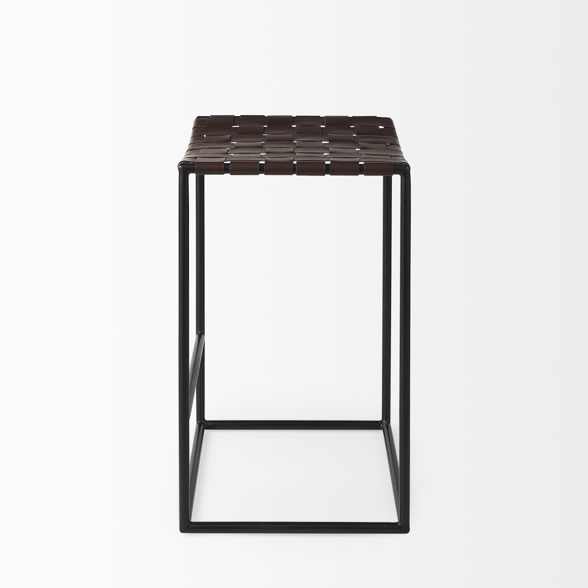 clarissa 18.0l x 16.0w x 26.25h dark brown woven leather seat w/ black iron frame counter stool