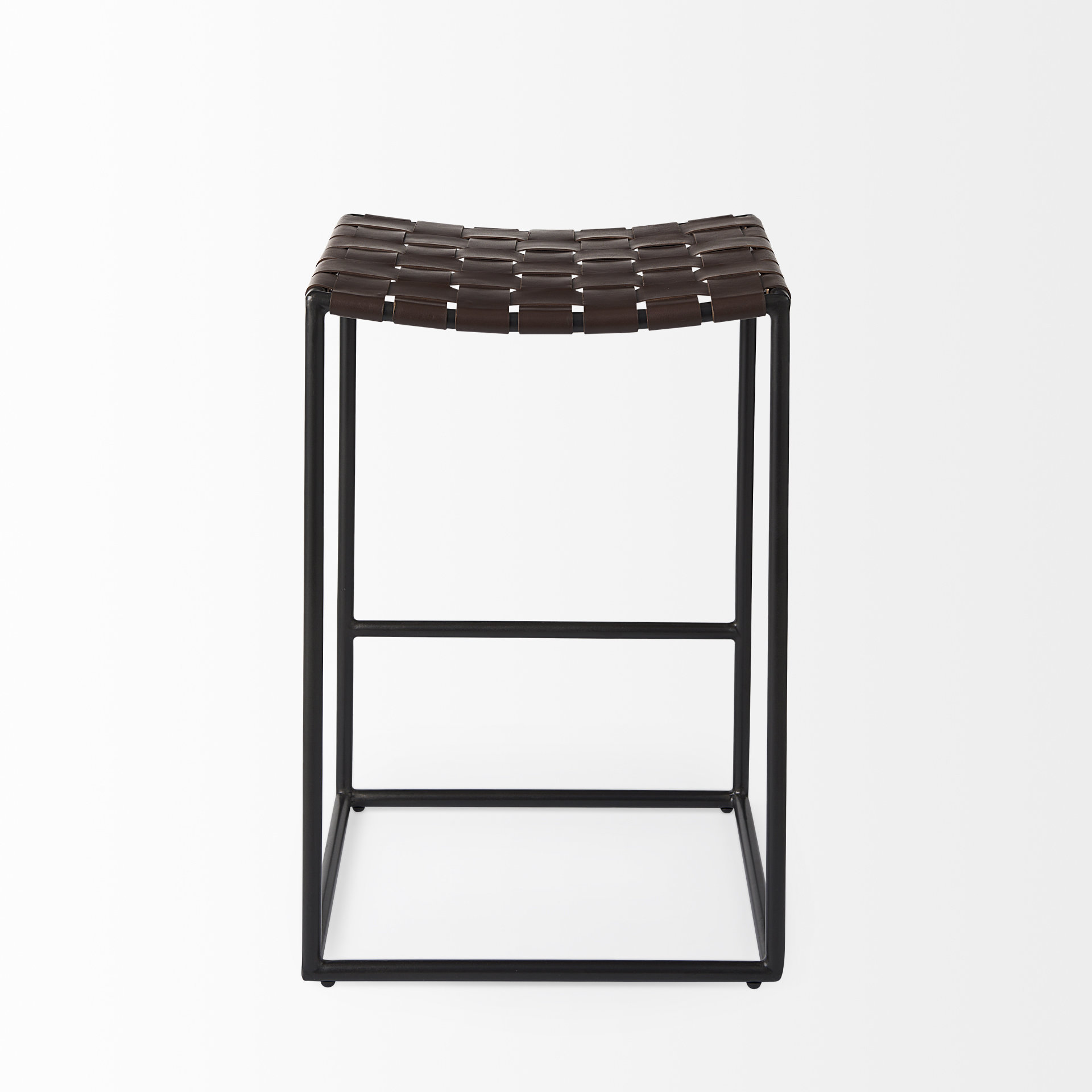 clarissa 18.0l x 16.0w x 26.25h dark brown woven leather seat w/ black iron frame counter stool