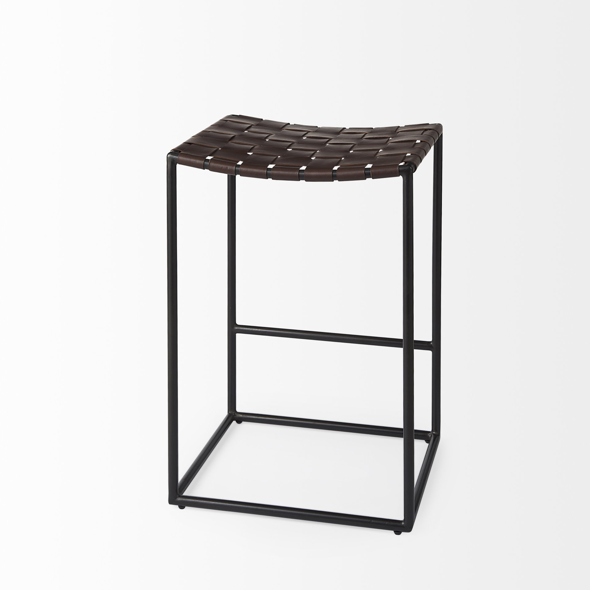 clarissa 18.0l x 16.0w x 26.25h dark brown woven leather seat w/ black iron frame counter stool