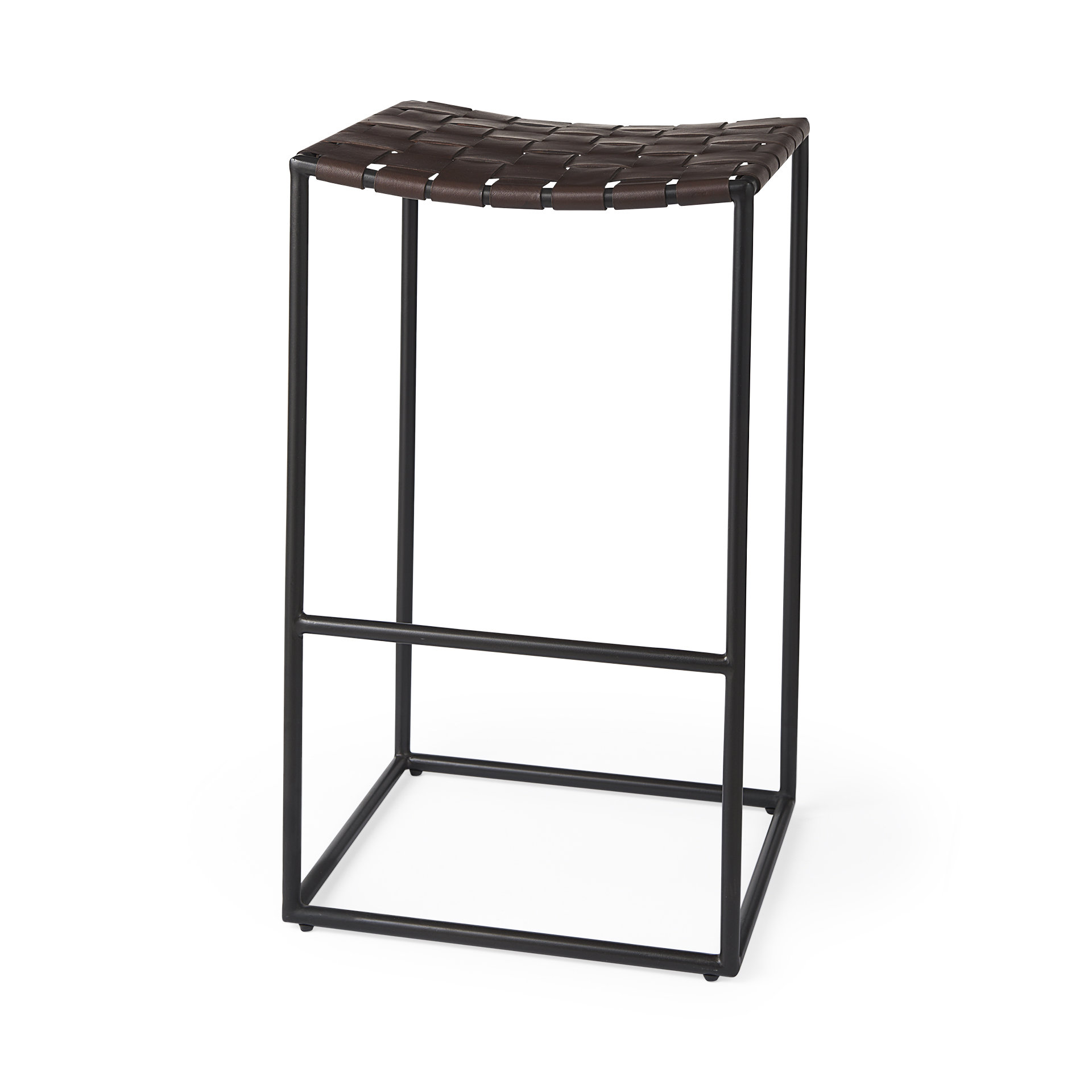 clarissa 18.0l x 16.0w x 30.25h dark brown woven leather seat w/ black metal frame bar stool