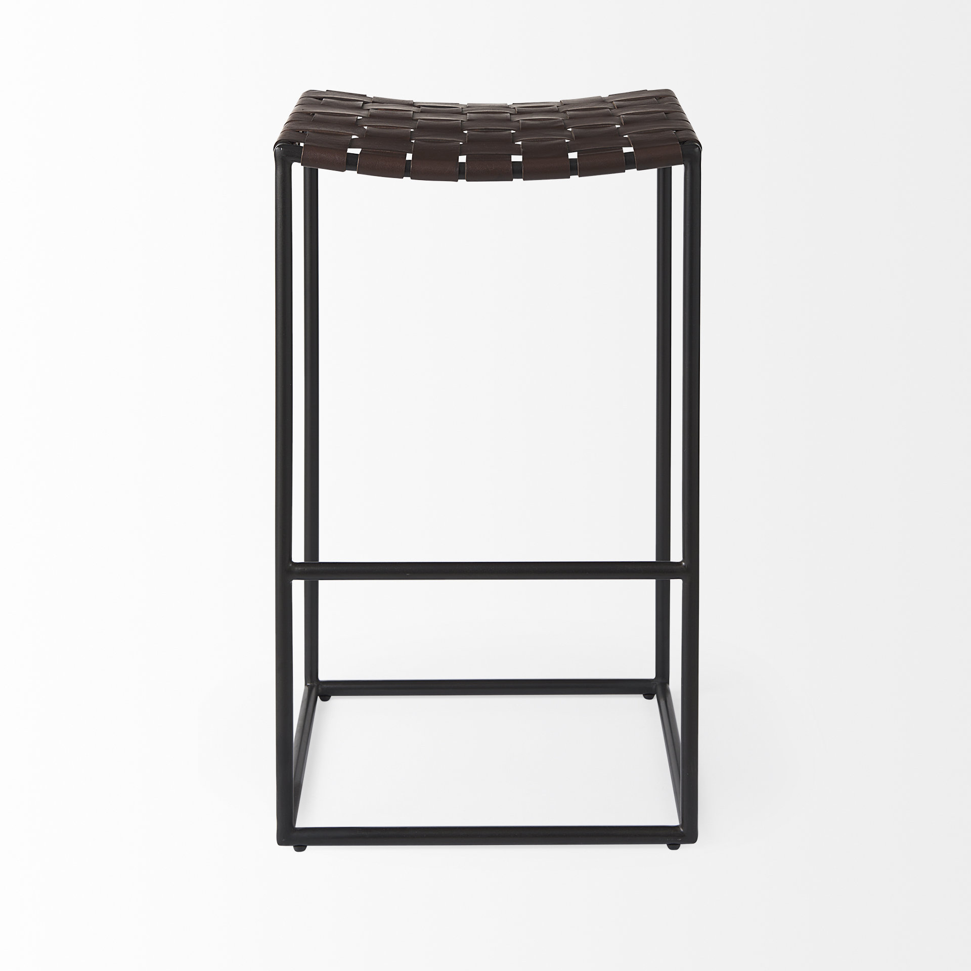 clarissa 18.0l x 16.0w x 30.25h dark brown woven leather seat w/ black metal frame bar stool