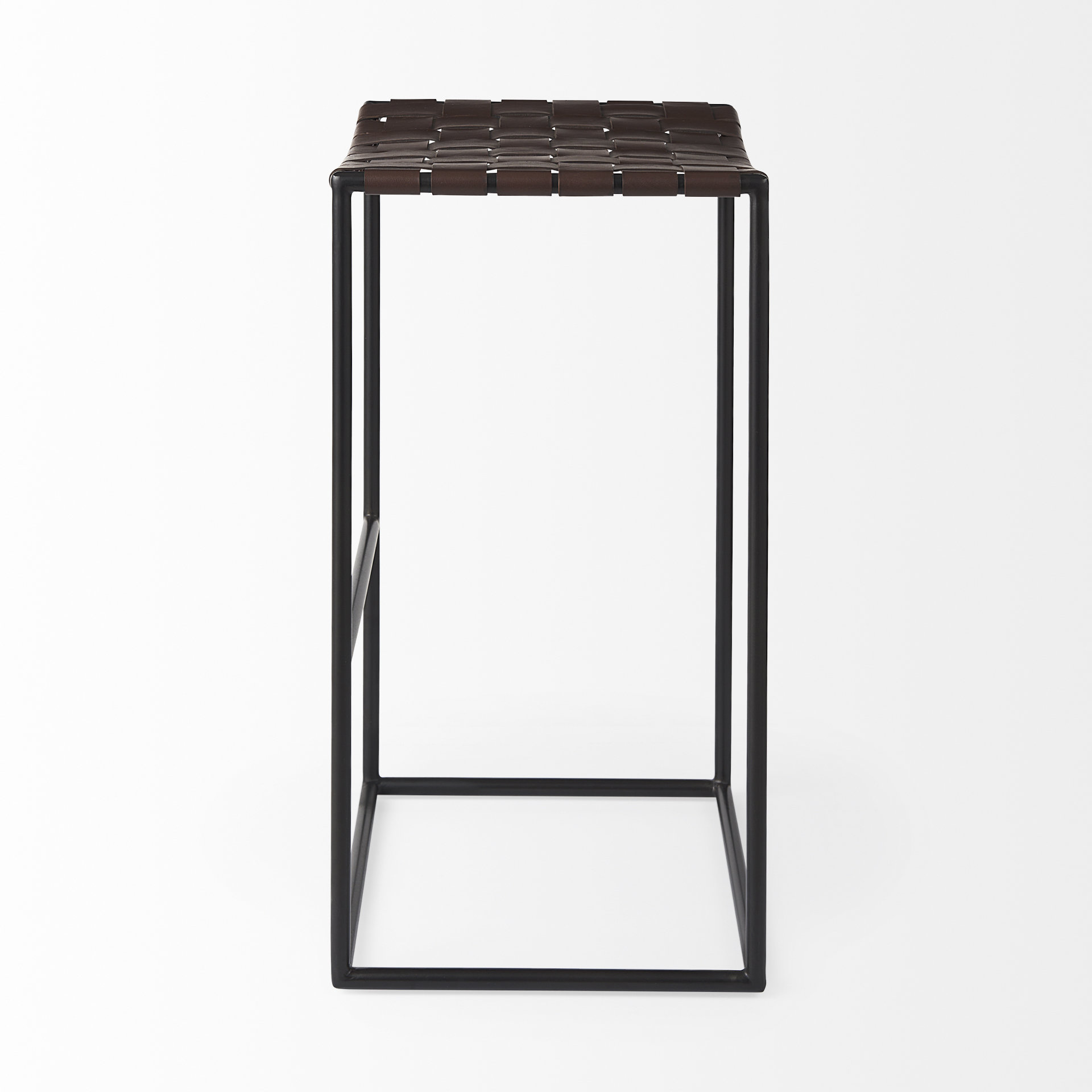clarissa 18.0l x 16.0w x 30.25h dark brown woven leather seat w/ black metal frame bar stool