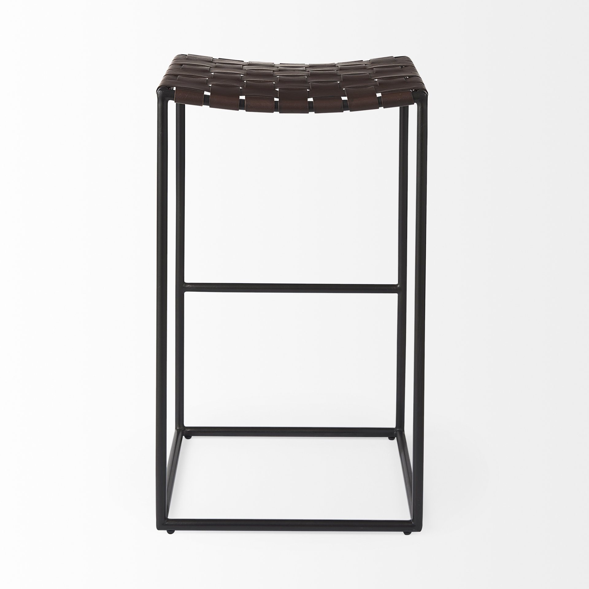 clarissa 18.0l x 16.0w x 30.25h dark brown woven leather seat w/ black metal frame bar stool