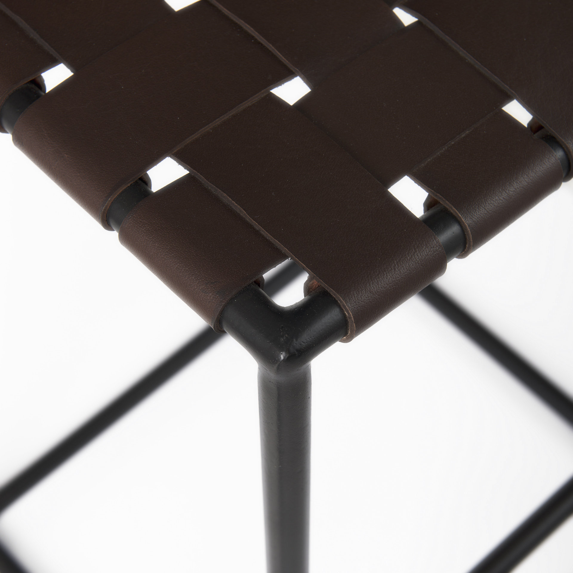 clarissa 18.0l x 16.0w x 30.25h dark brown woven leather seat w/ black metal frame bar stool