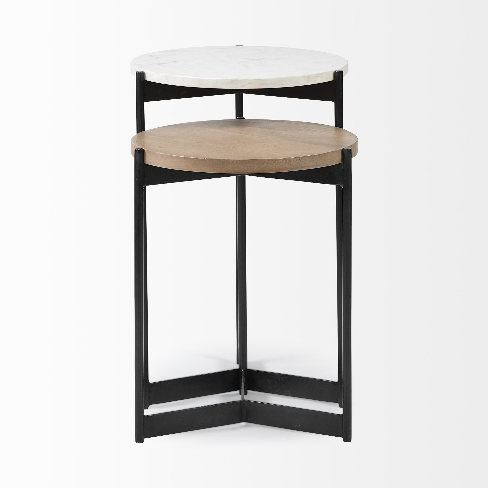larkin ii marble and medium brown wood round tabletop nesting end/side tables