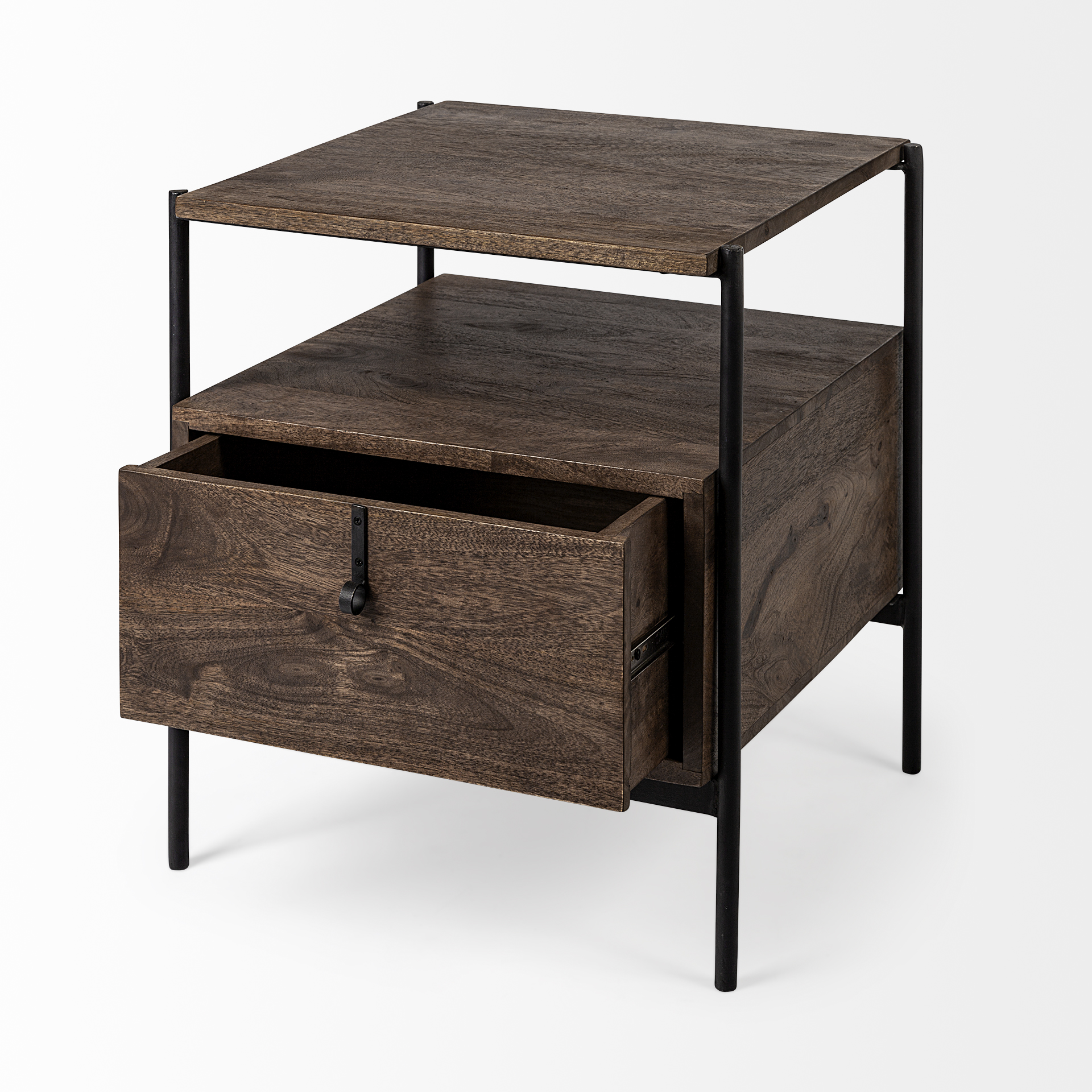 glenn i 20l x 21w x 24h dark brown wood w/ black iron frame square end/side table