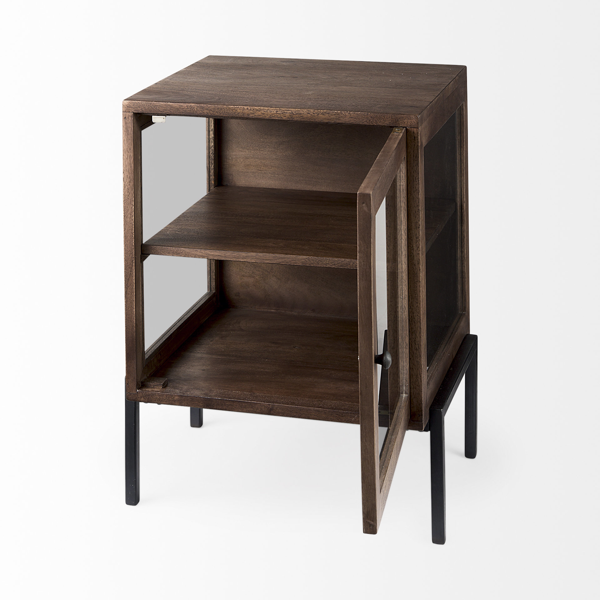 arelius 20l x 18w x 26h medium brown wood w/ black metal frame end/side table