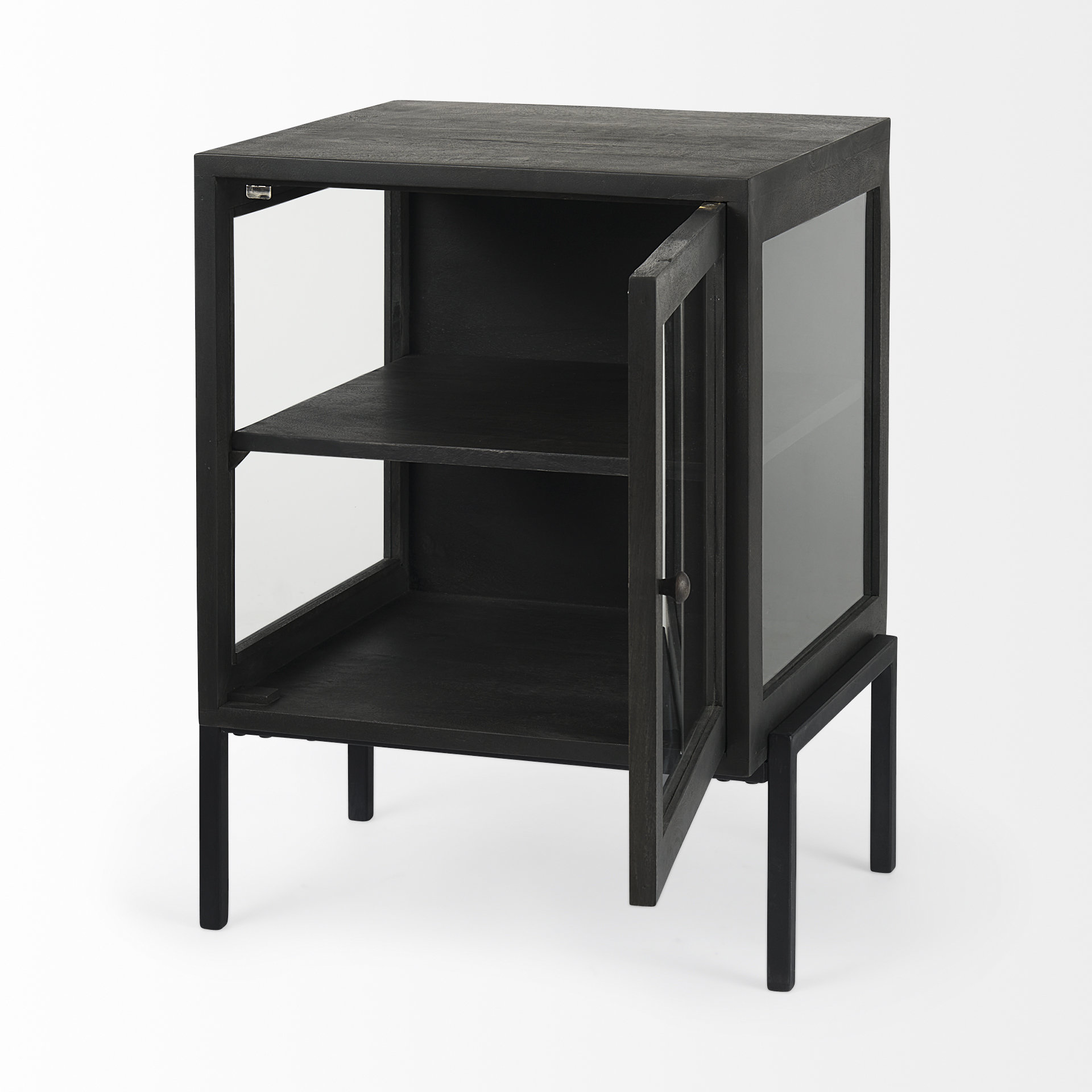 arelius 20l x 18w x 26h black-brown wood w/ black metal frame end/side table