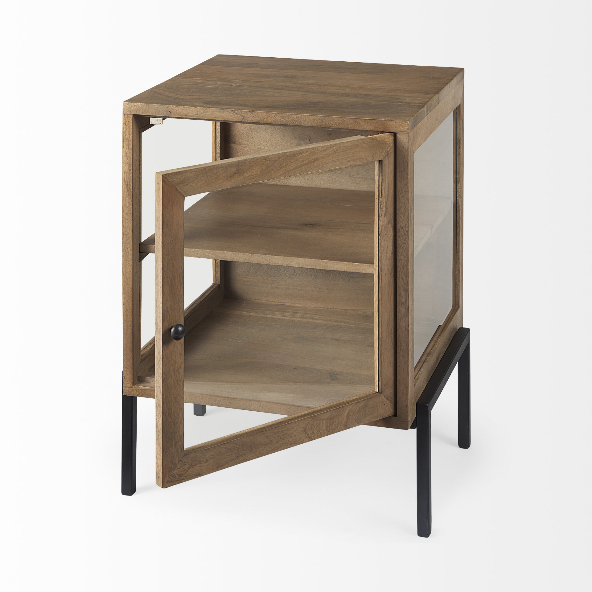 arelius 20l x 18w x 26h light brown wood w/ black metal frame end/side table