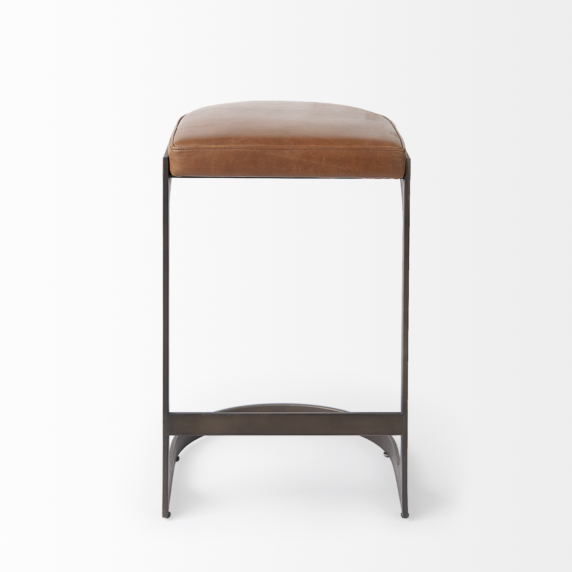 tyson 17l x 18w x 28h brown leather w/ metal frame counter stool