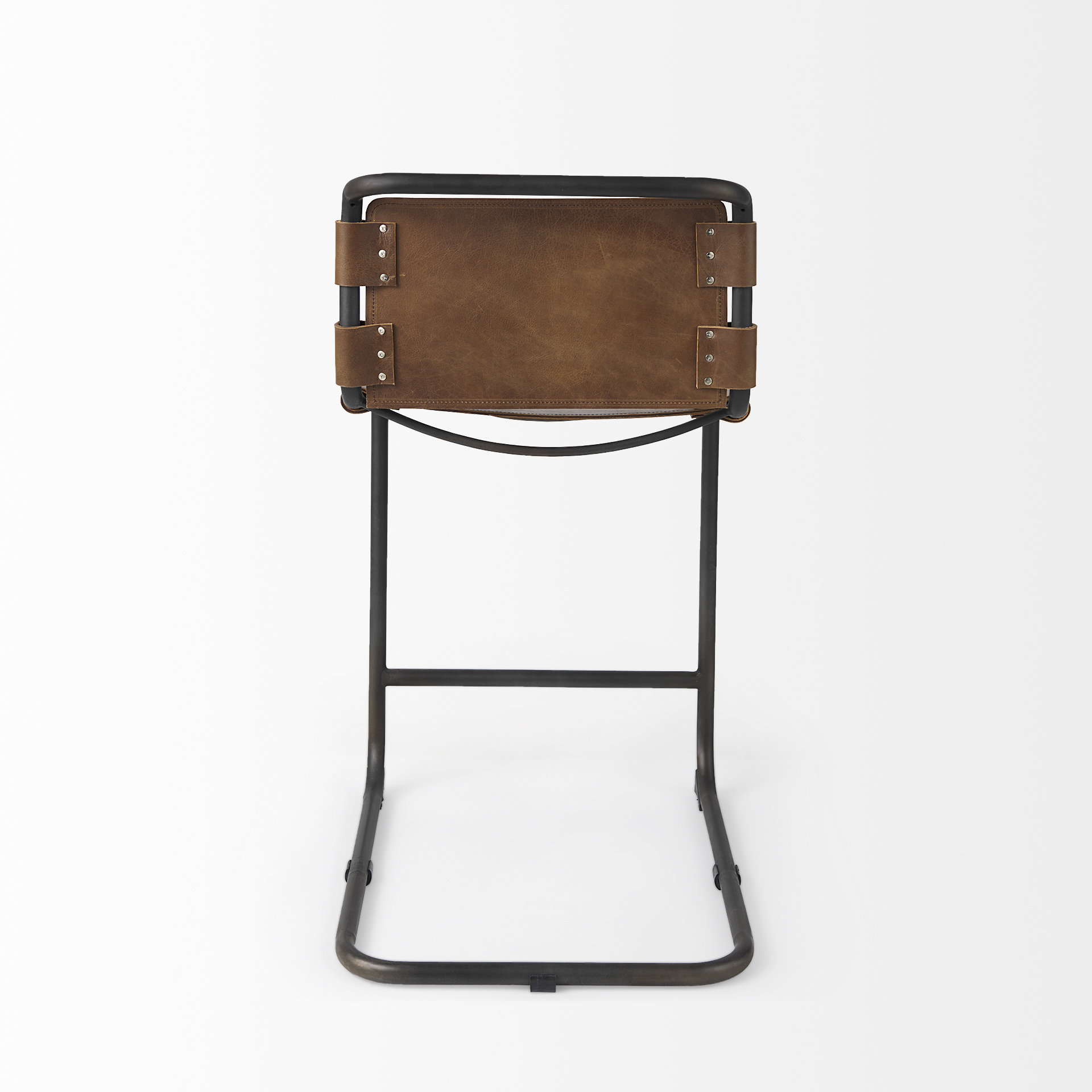 berbick 20.5 x 24.75 x 39 medium brown leather w/ iron frame counter stool