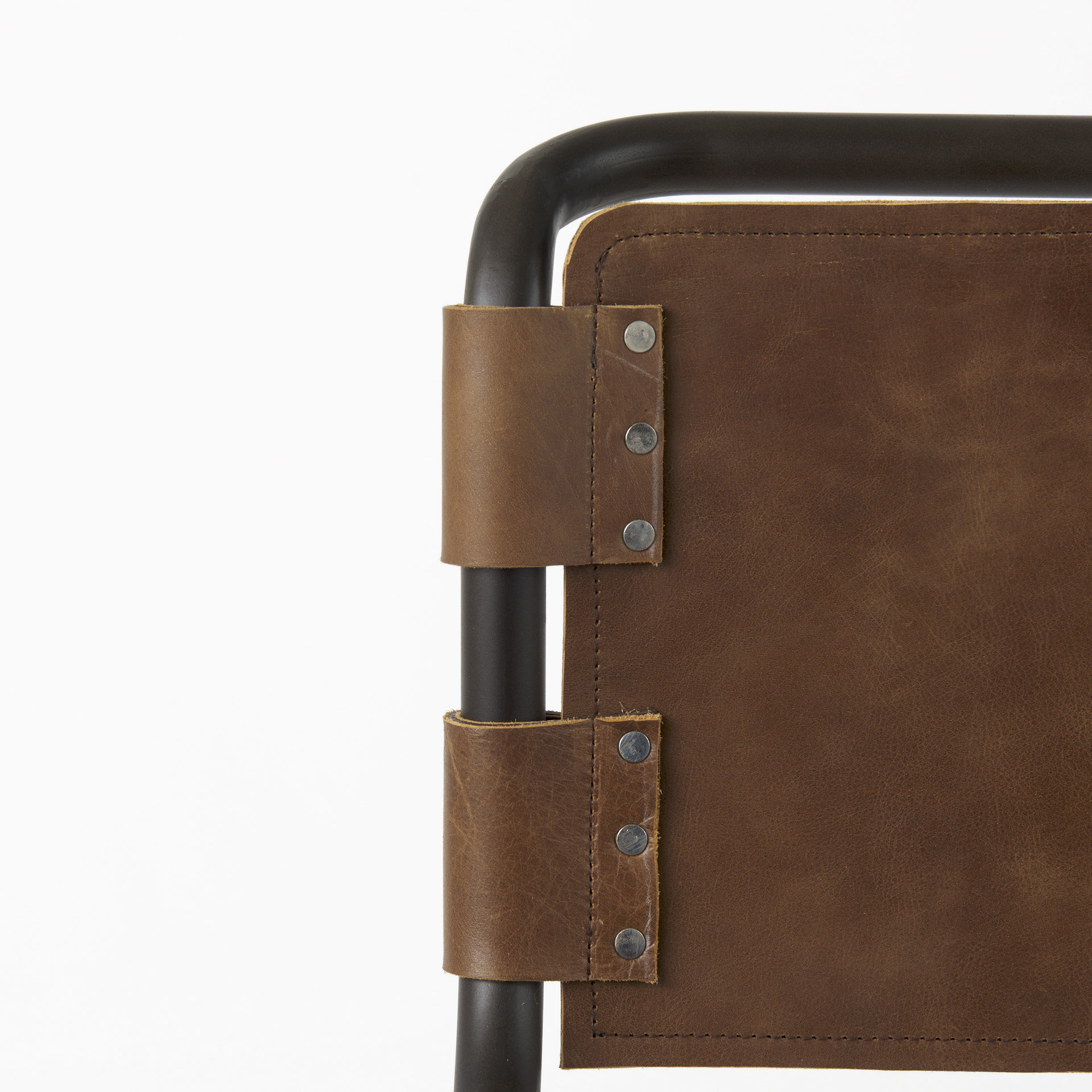 berbick 20.5 x 24.75 x 39 medium brown leather w/ iron frame counter stool