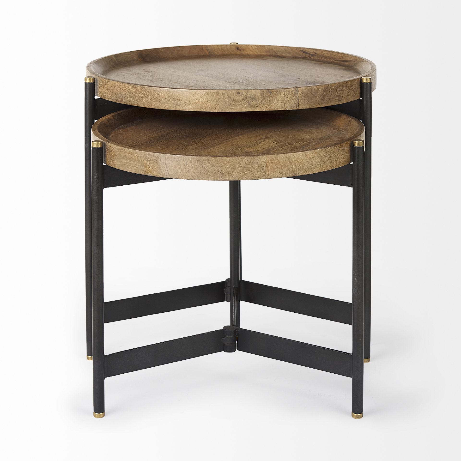 marquisa (set of 2) 22.5l x 22.5w x 20.8h light brown wood w/ black metal base nesting side tables