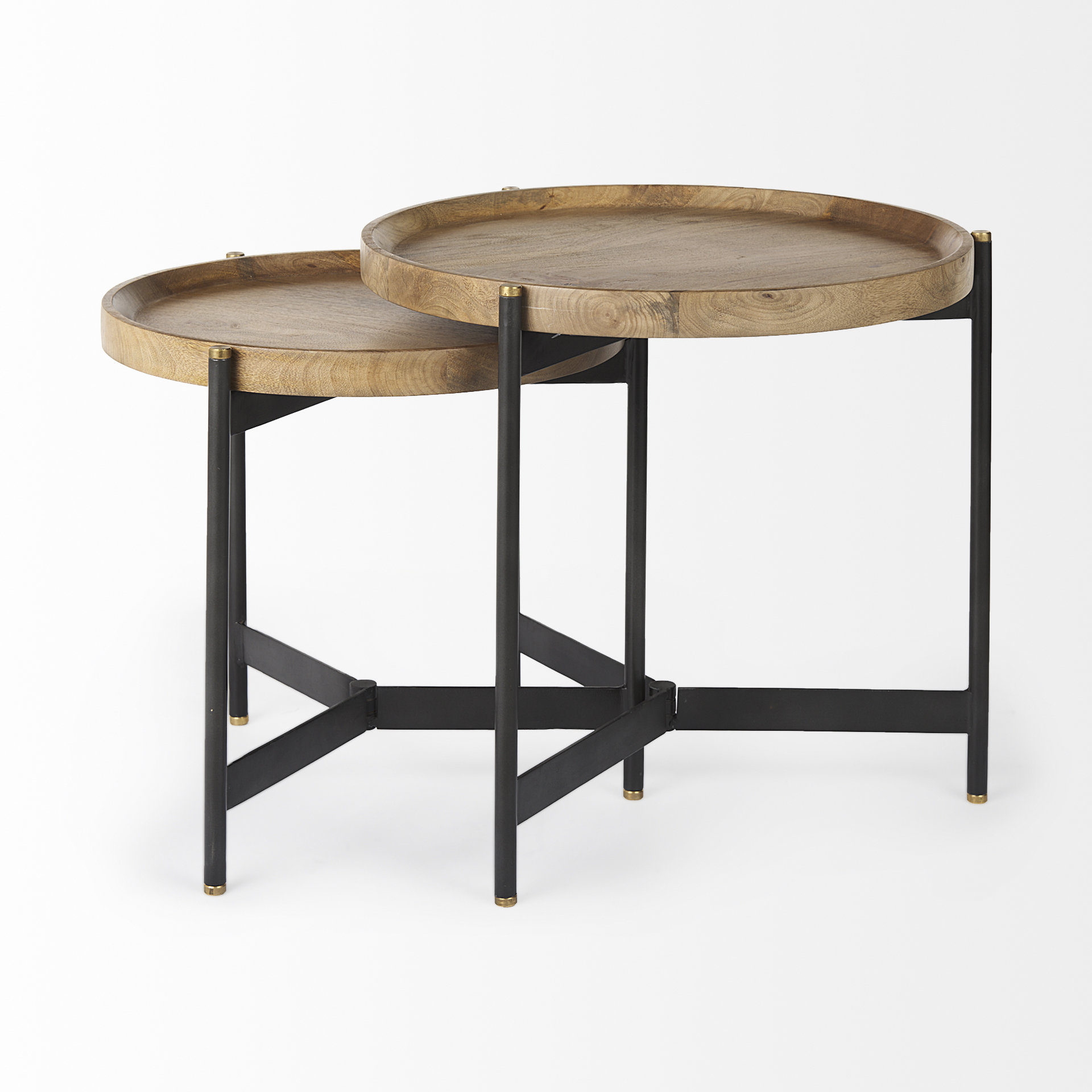 marquisa (set of 2) 22.5l x 22.5w x 20.8h light brown wood w/ black metal base nesting side tables