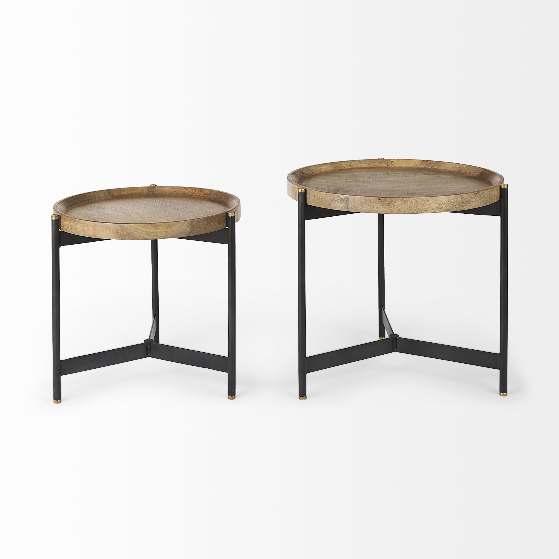 marquisa (set of 2) 22.5l x 22.5w x 20.8h light brown wood w/ black metal base nesting side tables