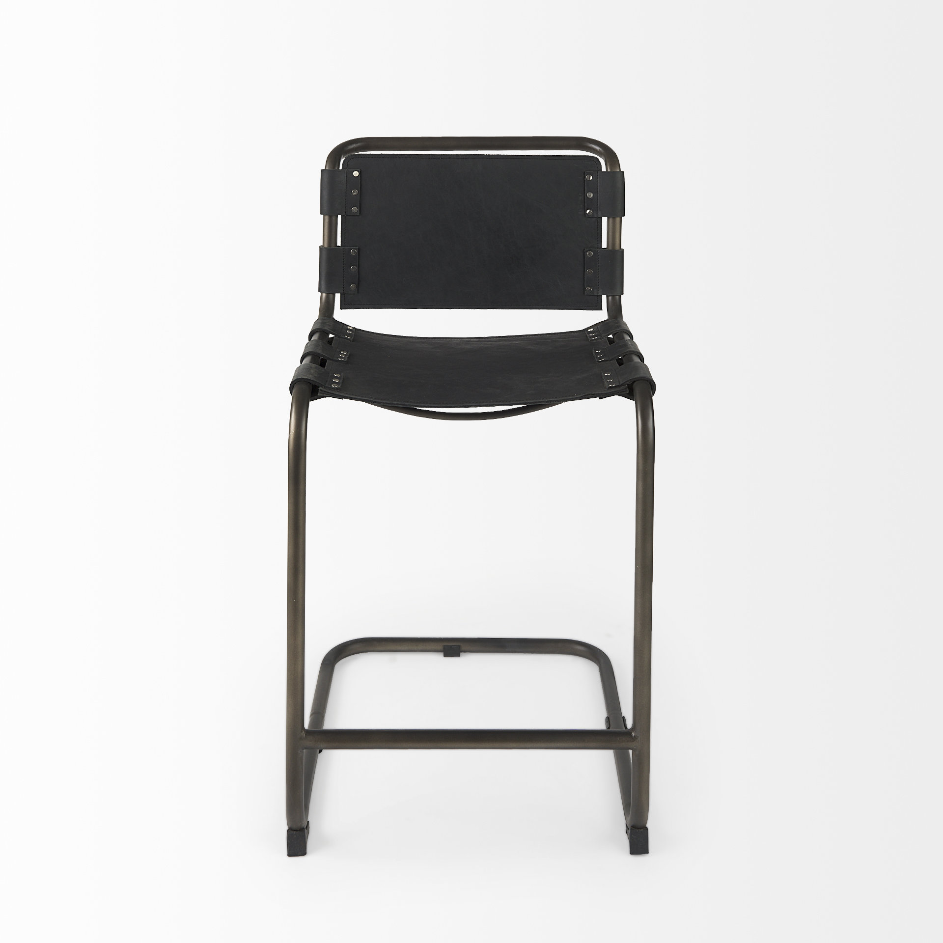 berbick 21l x 25w x 38h black leather w/ iron frame counter stool