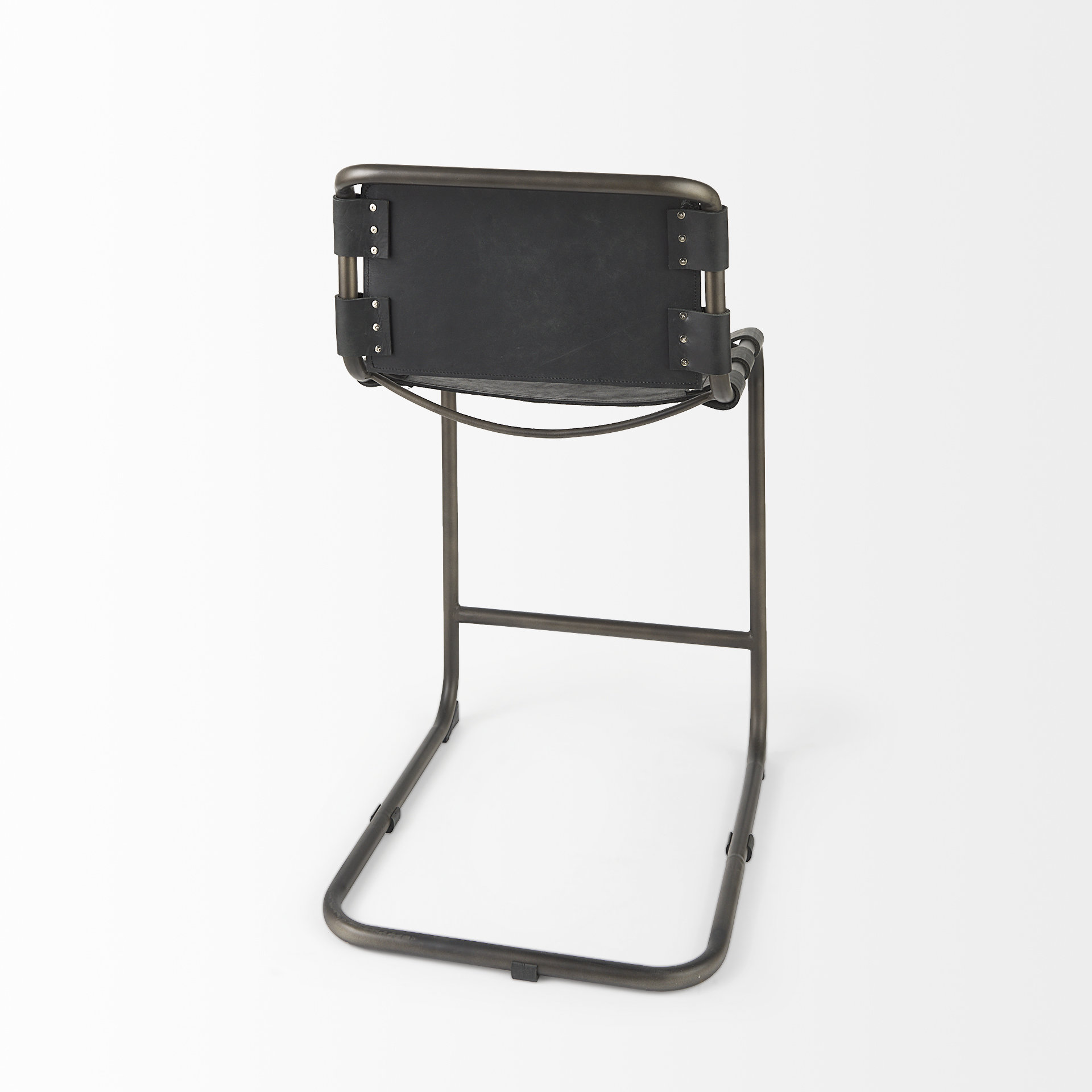 berbick 21l x 25w x 38h black leather w/ iron frame counter stool