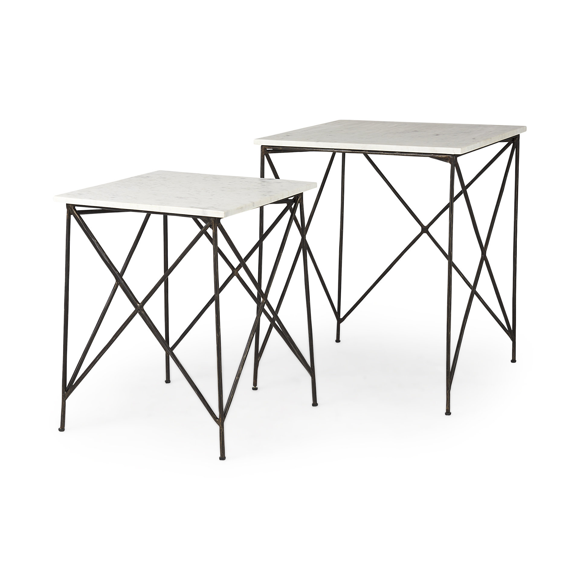 lorlei 20.0l x 20.0w x 23.8h white marble top w/ gray iron legs end and side table