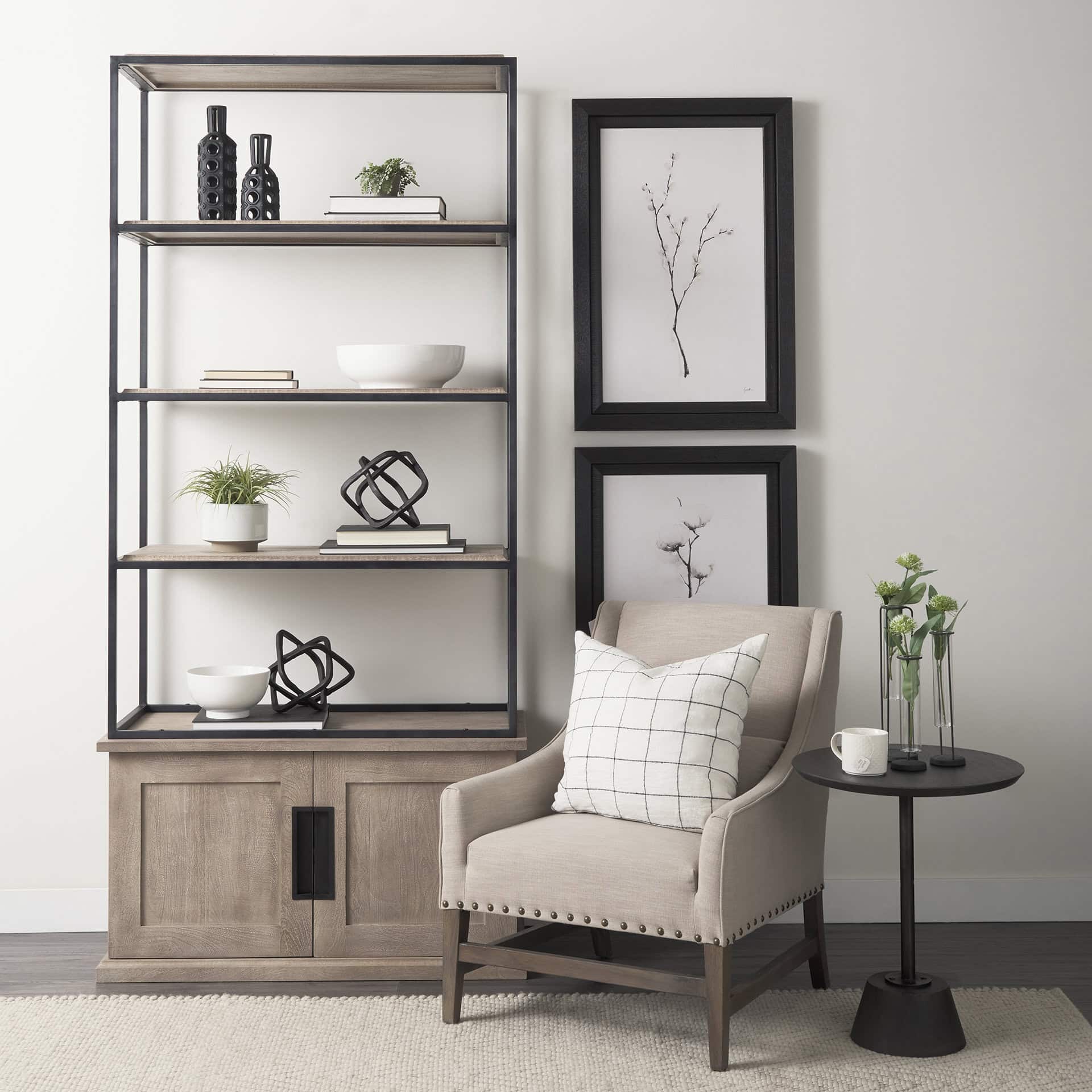 braxton ii light brown wood and iron three shelf shelving unit 41.5l x 18.5w x 9