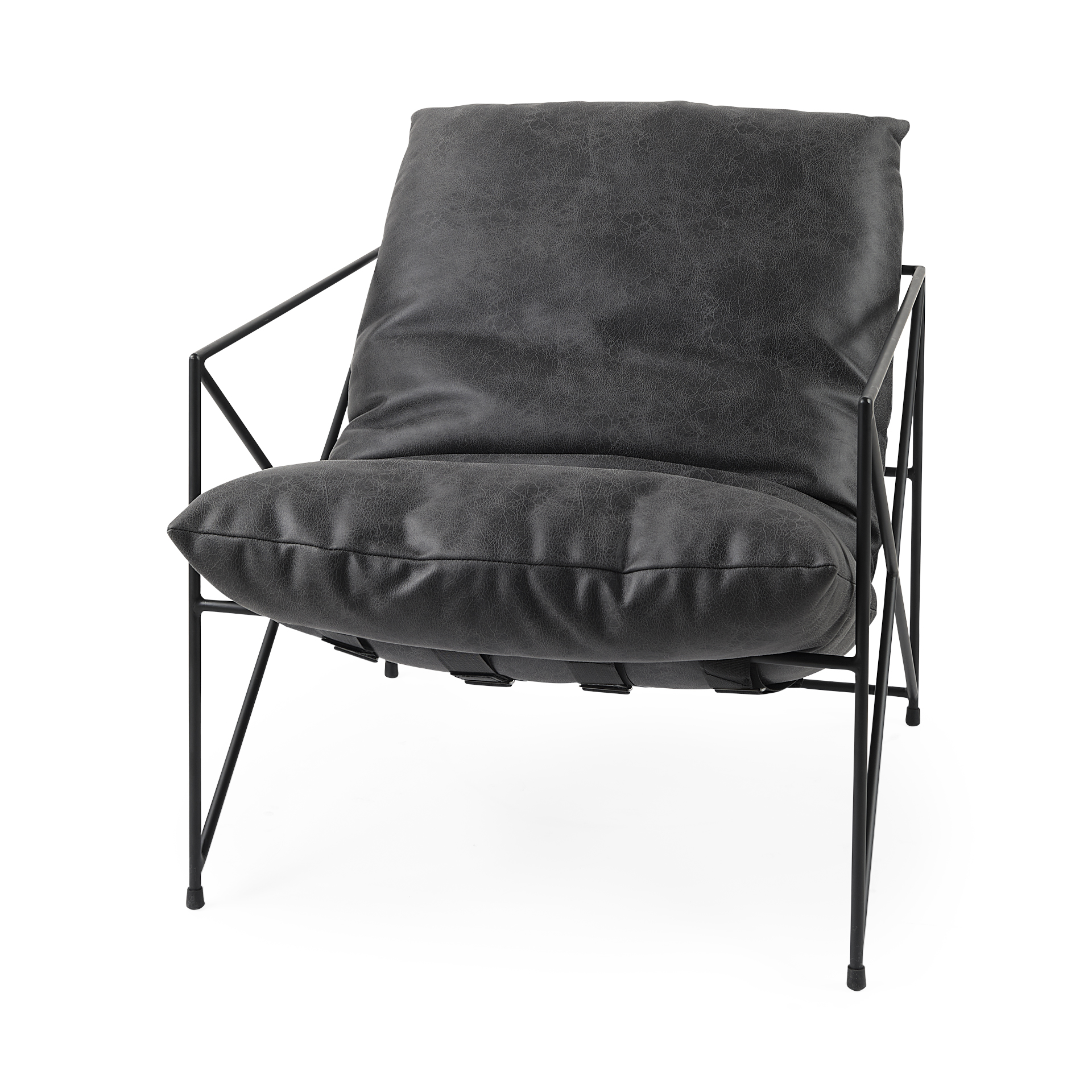 leonidas 28.5l x 29.5w x 34.0h black faux leather seat w/ black metal frame accent chair