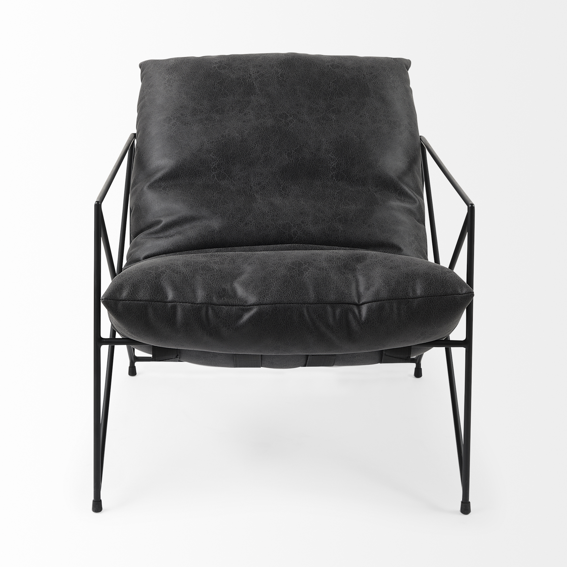 leonidas 28.5l x 29.5w x 34.0h black faux leather seat w/ black metal frame accent chair