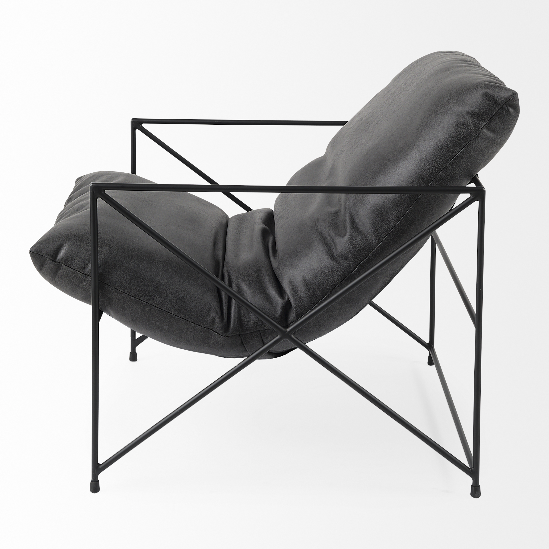 leonidas 28.5l x 29.5w x 34.0h black faux leather seat w/ black metal frame accent chair