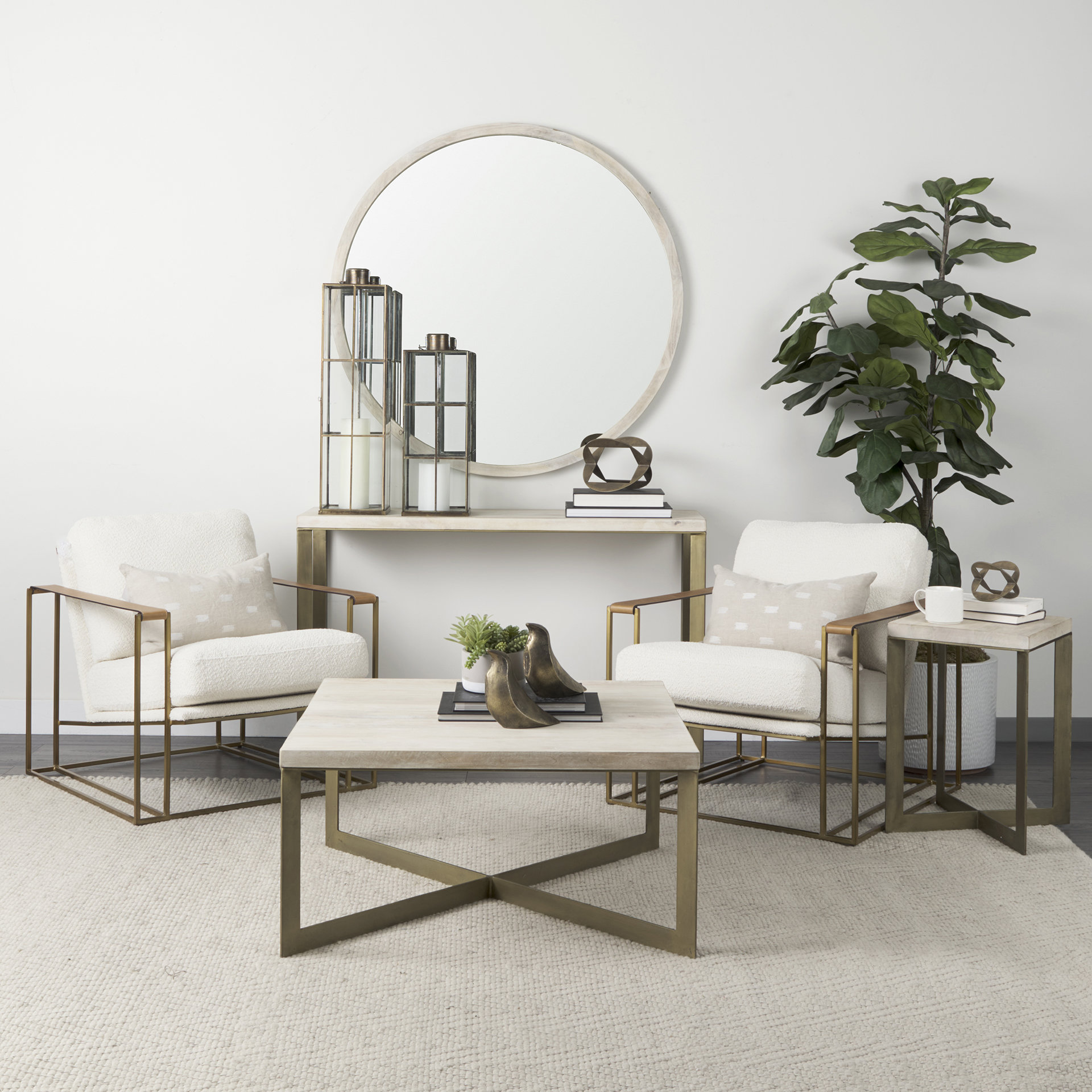 faye 34l x 34w x 17h beige finished wood w/gold metal base square coffee table