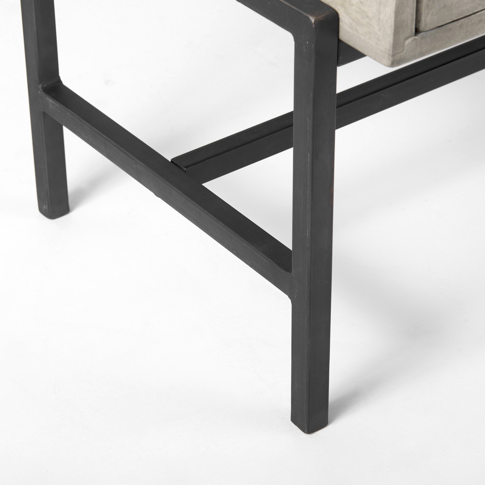 arelius 36l x 18w x 32h gray wood, black metal base w/ 2 glass doors accent cabinet