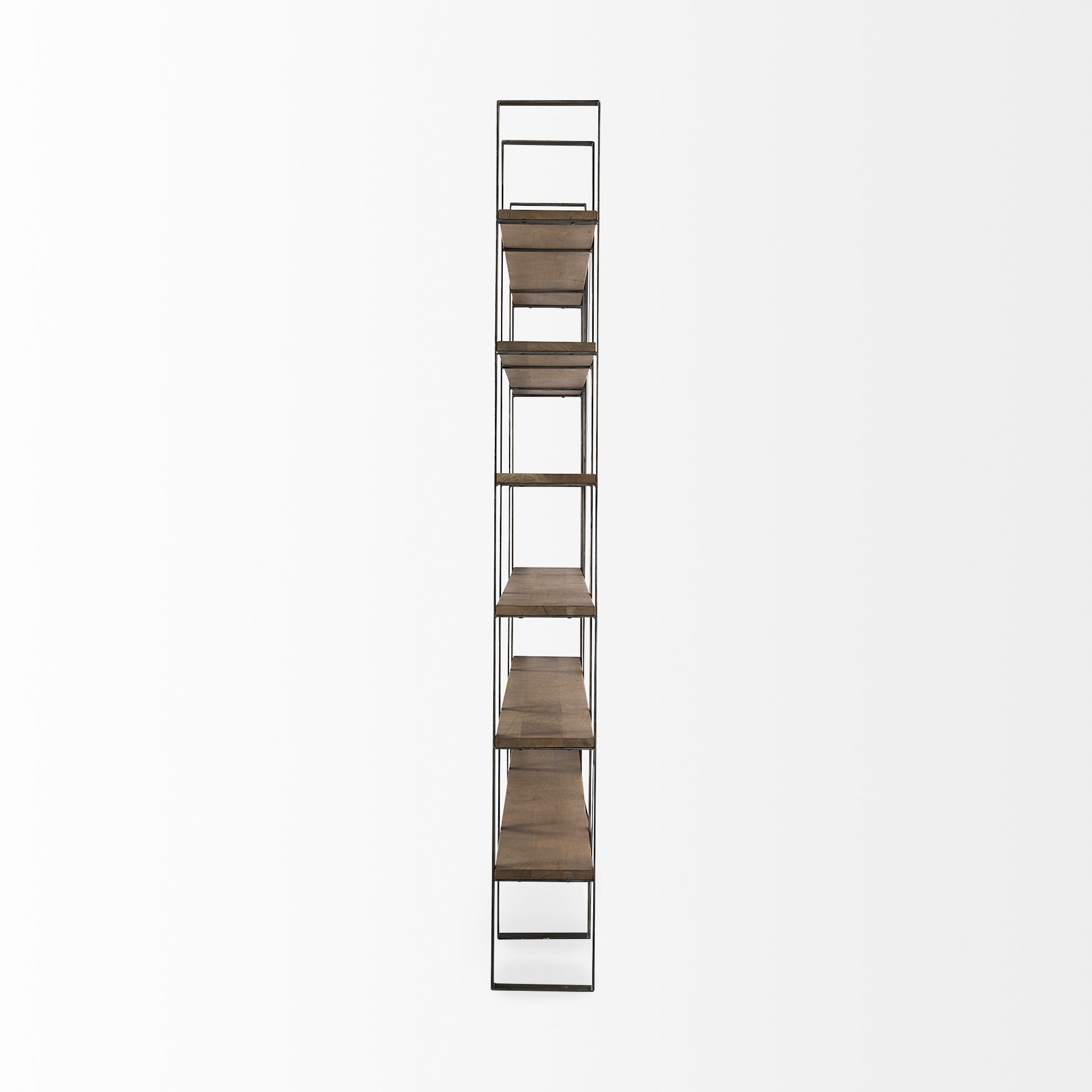 taunton 80l x 10.5w x 90h medium brown wood w/ antique nickel metal frame 6 tier shelving unit