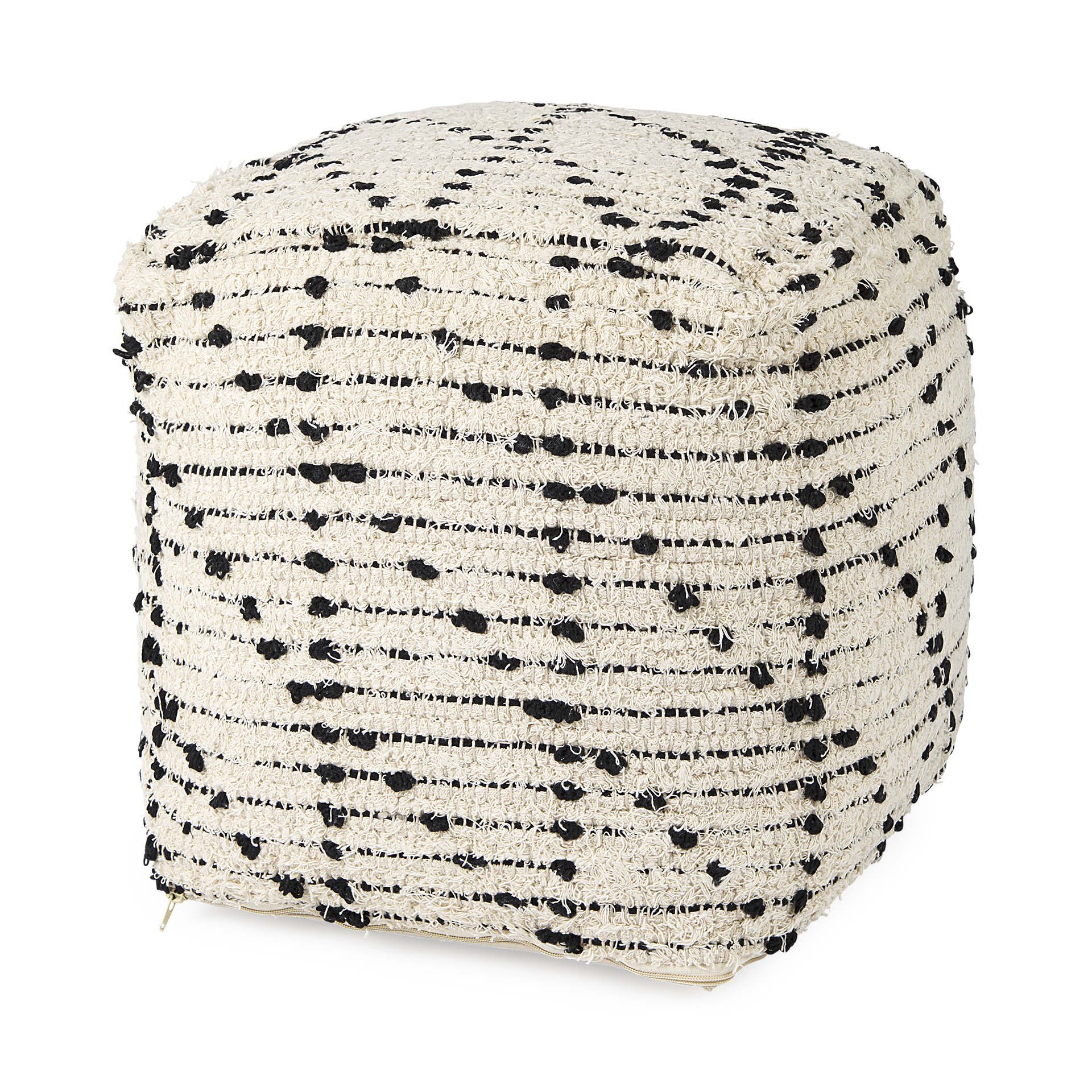 aarohi 16.0l x 16.0w x 16.0h cream/black cotton patterned pouf