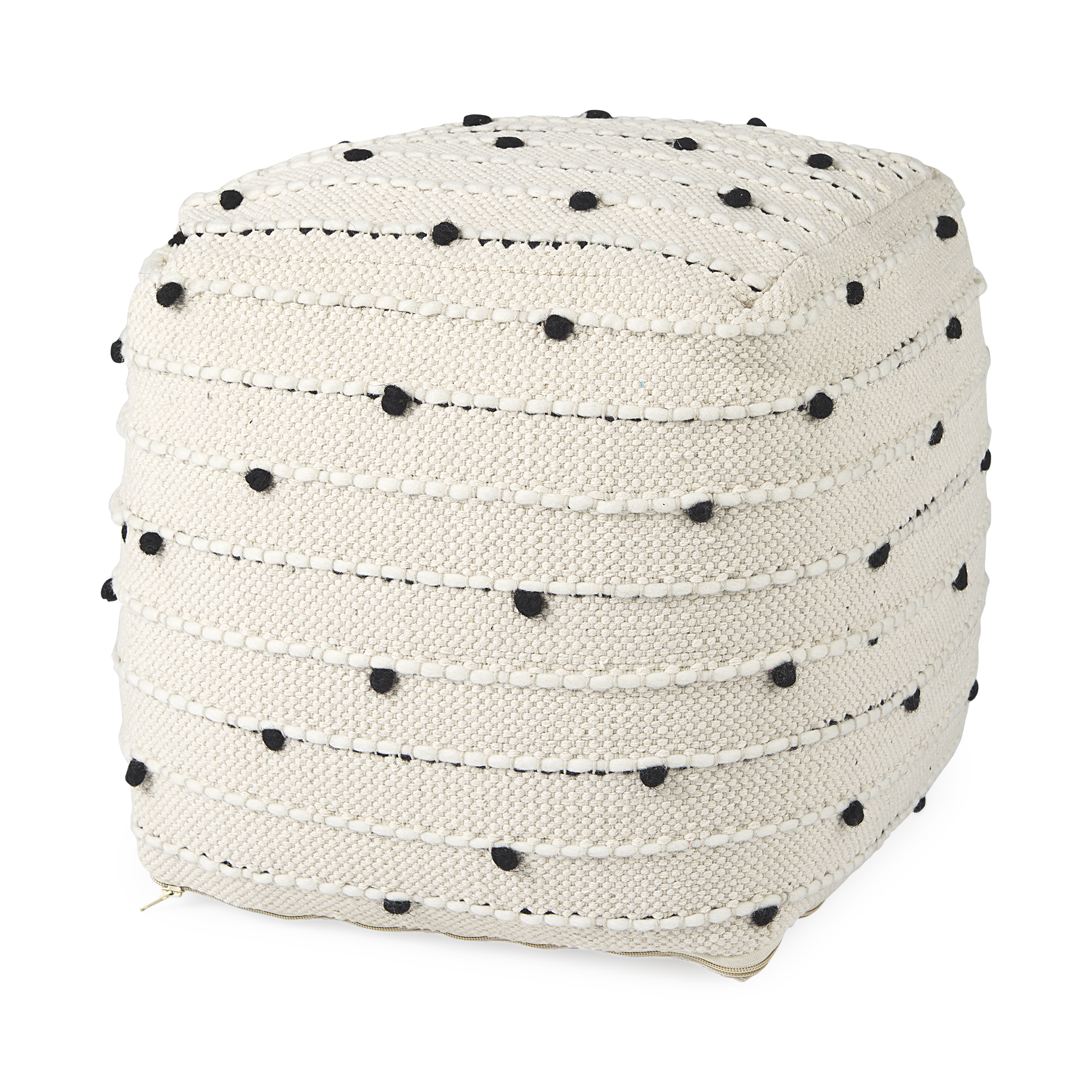 amaira 16.0l x 16.0w x 16.0h cream/black/white patterned wool and cotton pouf