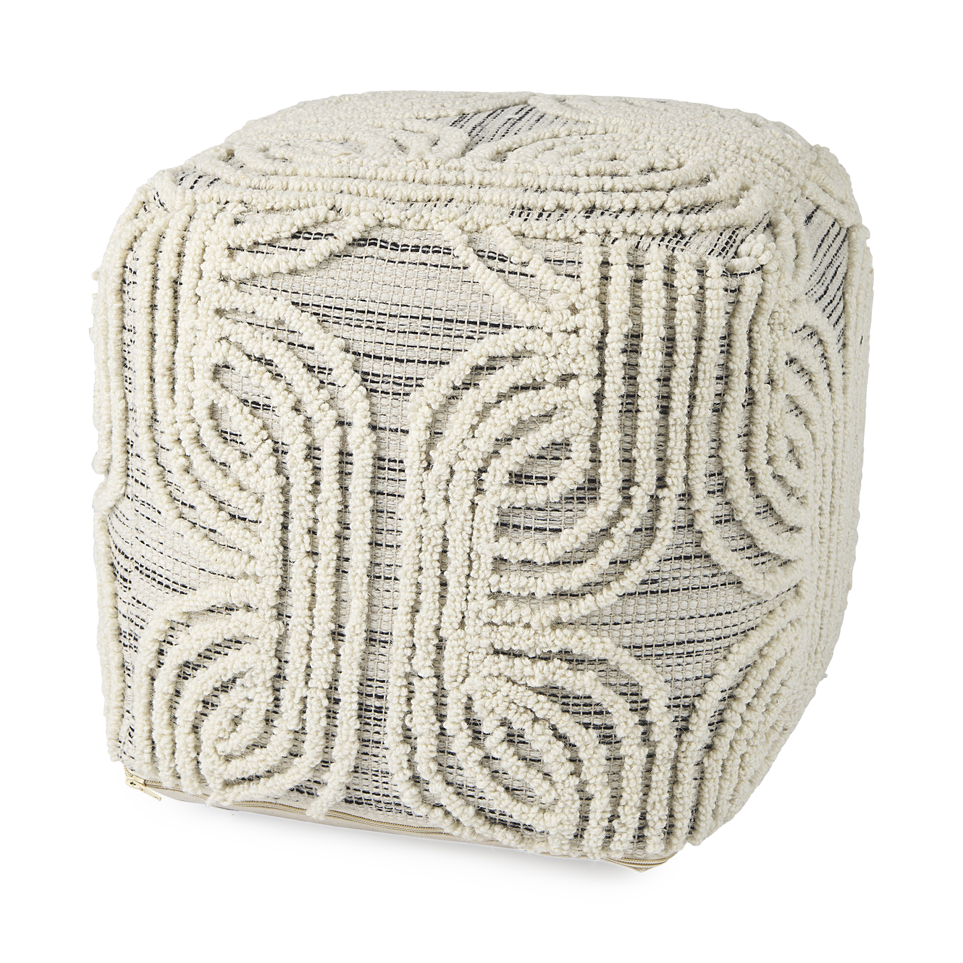 amaya 16.0l x 16.0w x 16.0h cream/black/gray wool and cotton pouf
