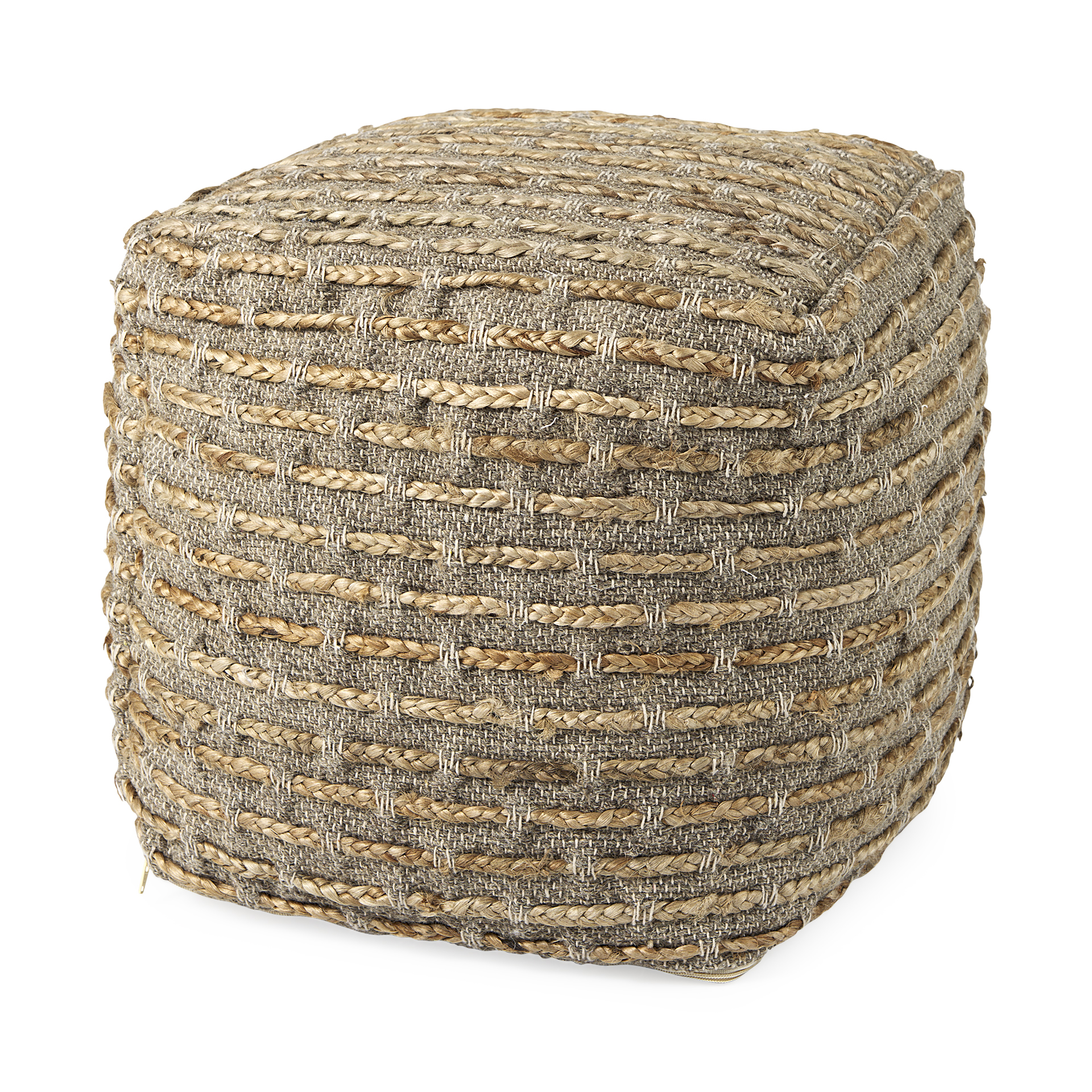 binita 16.0l x 16.0w x 16.0h gray/brown hemp wool and cotton pouf