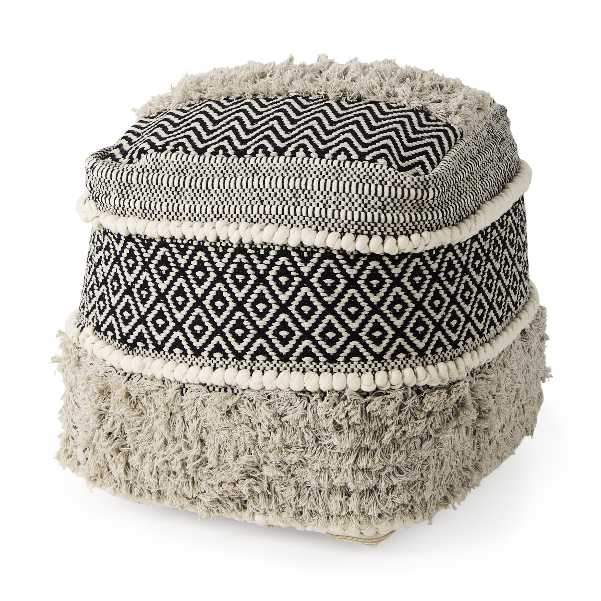 darika 16.0l x 16.0w x 16.0h black/white/gray cotton pouf