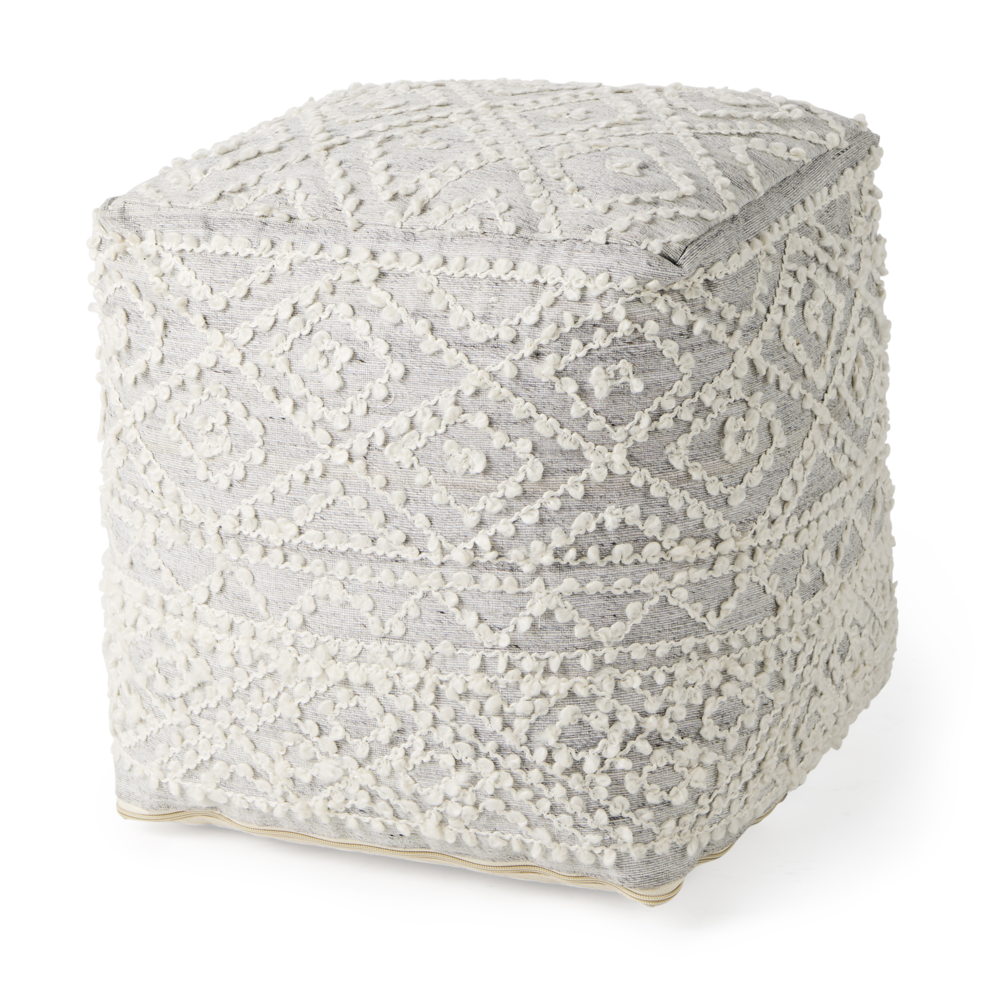 farida 6.0l x 16.0w x 16.0h light gray wool and polyester patterned pouf