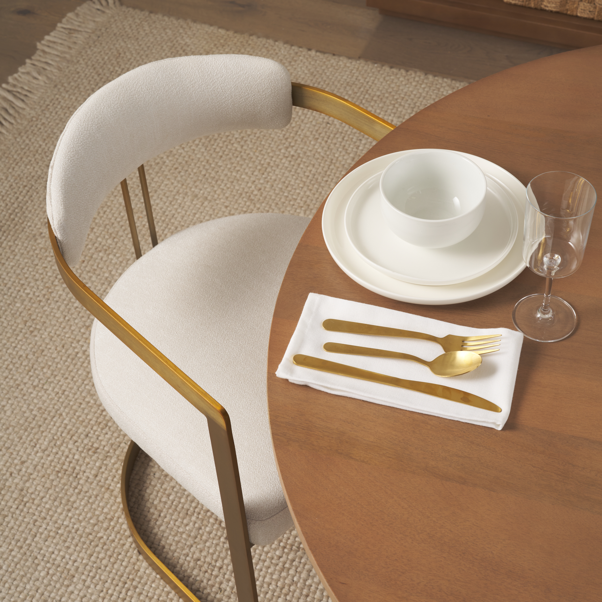 hollyfield ii cream fabric seat w/ gold iron frame dining chair