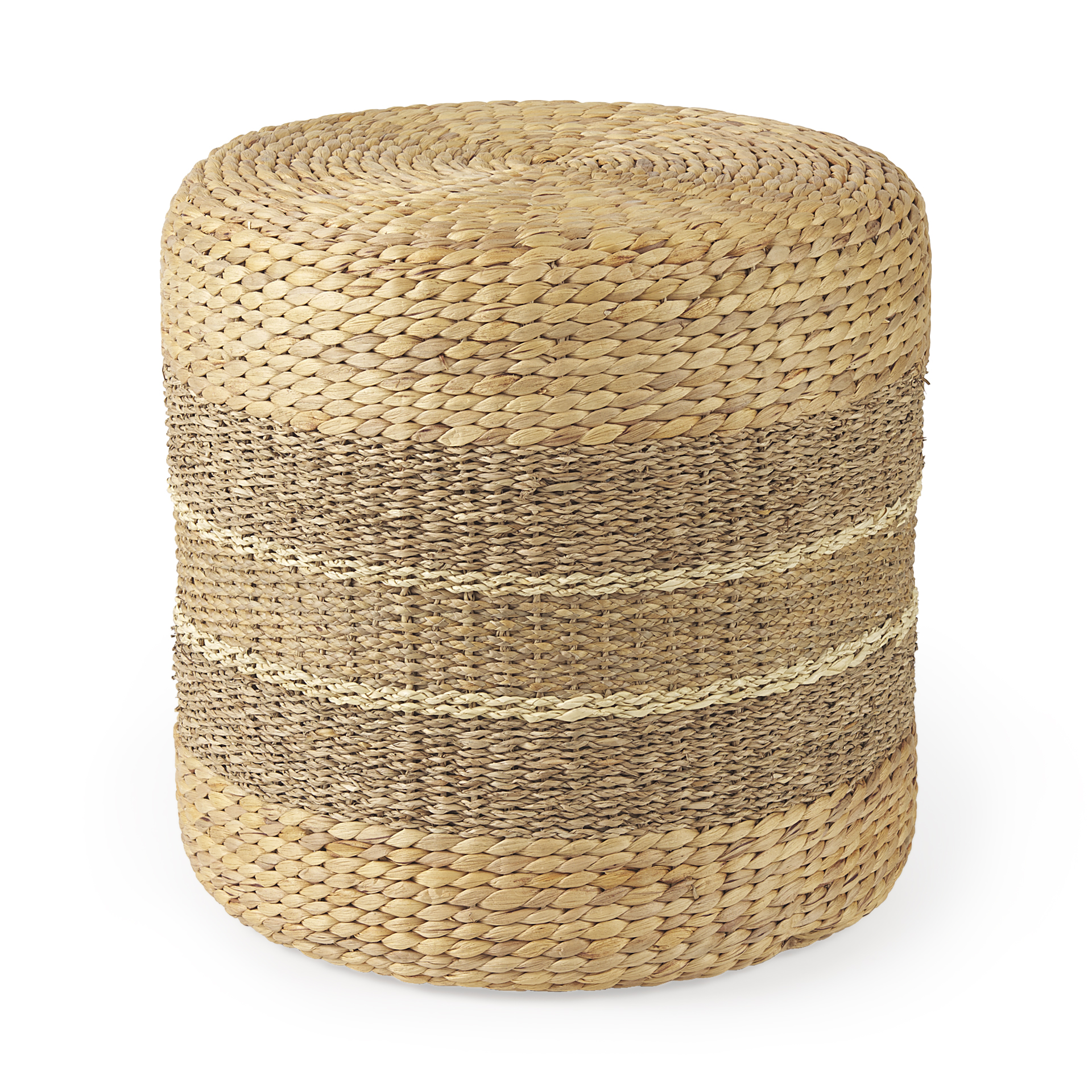 maya 17.7l x 17.7w x 17.7h light brown w/medium brown stripes seagrass round pouf
