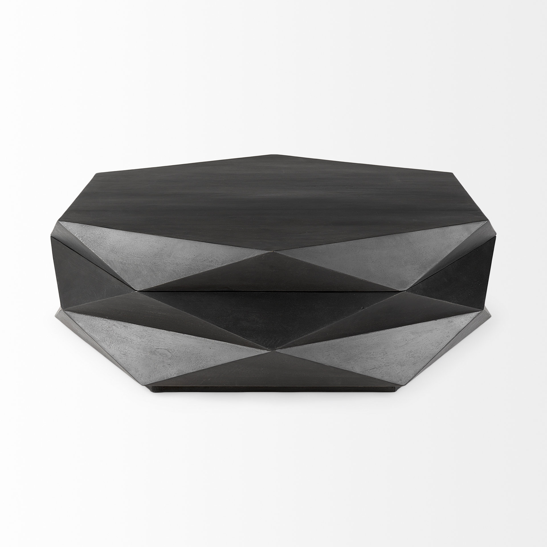 arreto black solid wood hexagonal storage coffee table