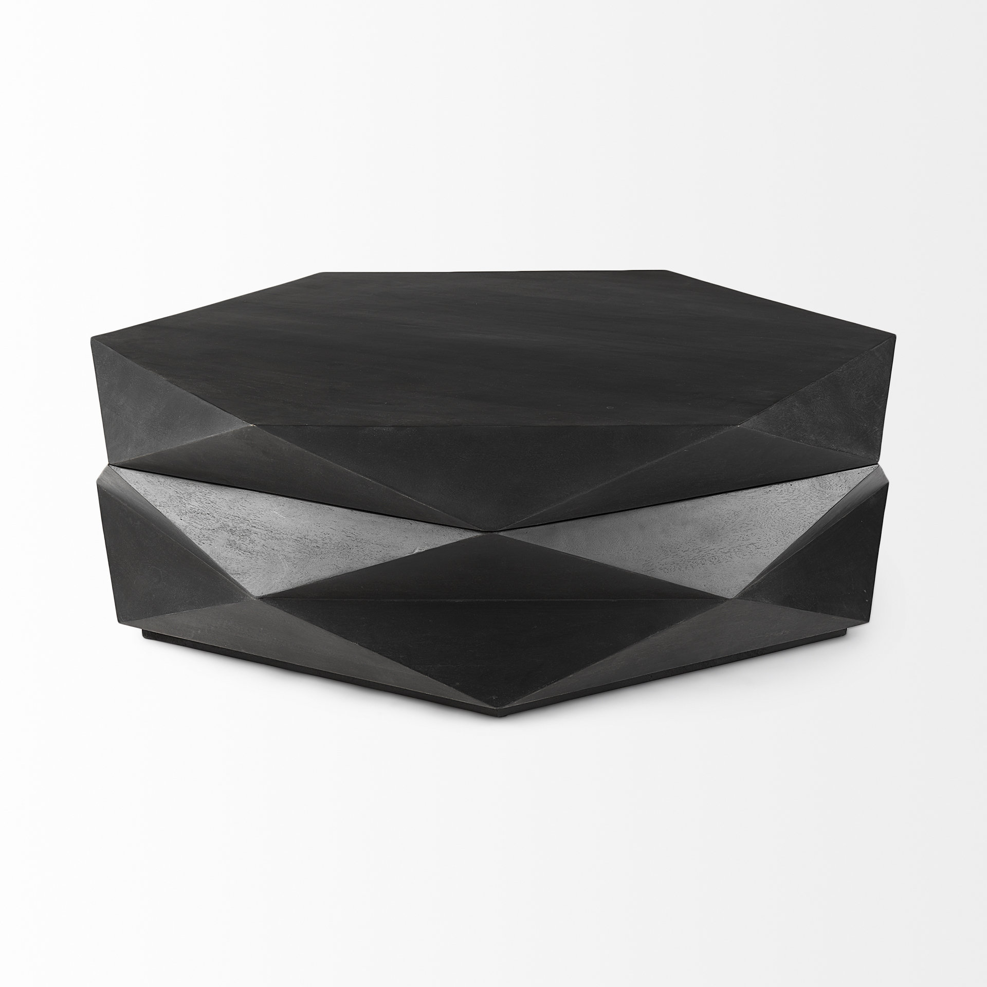 arreto black solid wood hexagonal storage coffee table