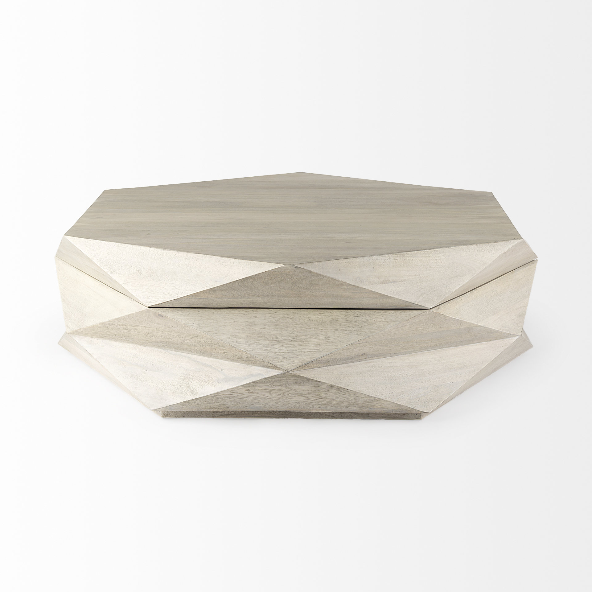 arreto natural solid wood hexagonal storage coffee table
